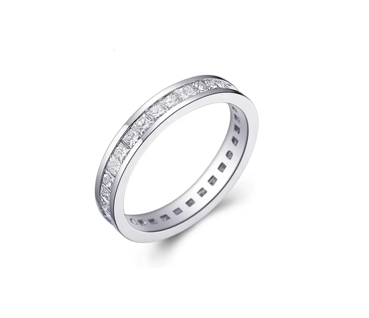 Juego de anillos de plata, anillos de aniversario para mujer con diamantes creados en laboratorio en forma de princesa, oro blanco