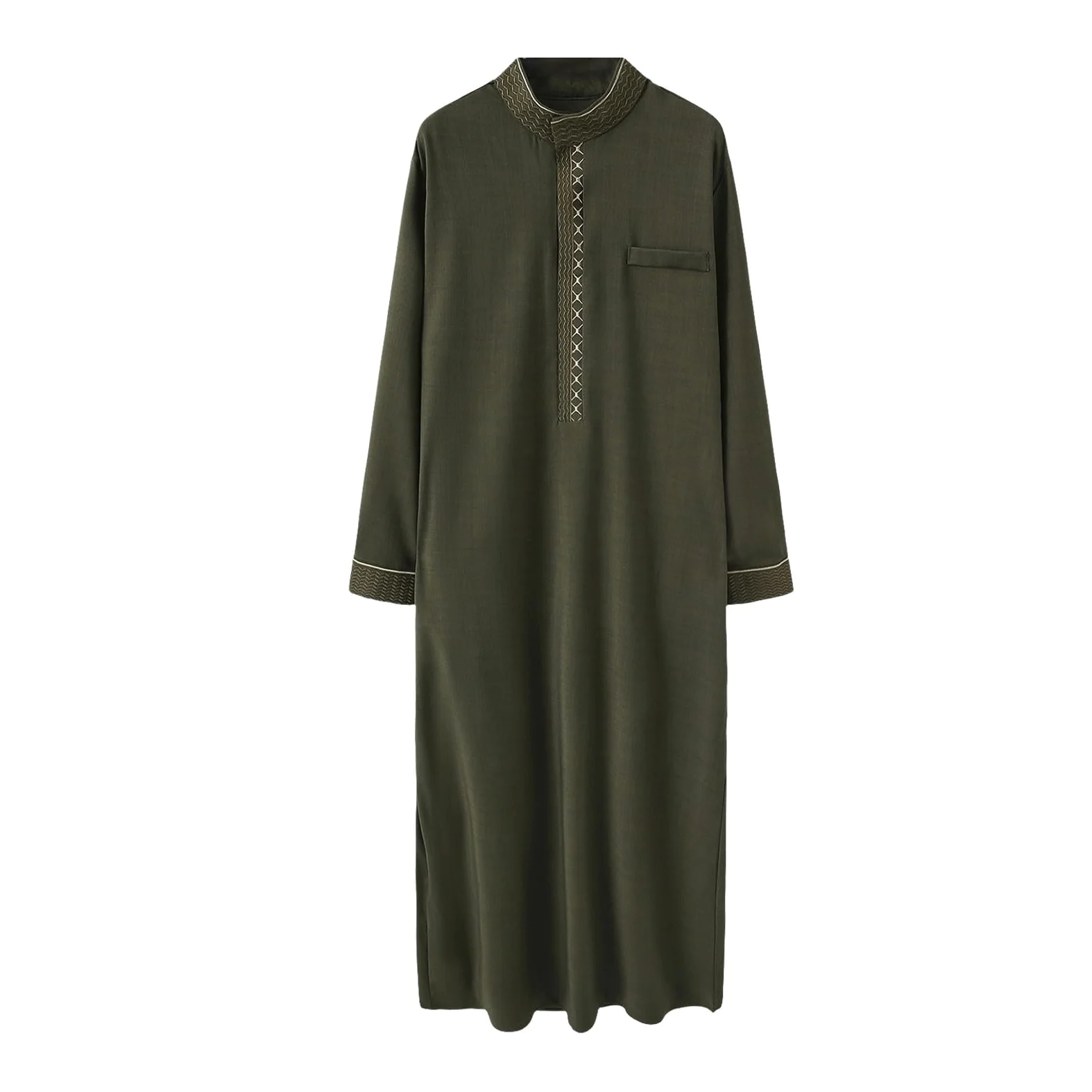 CHUNOTU - Bata de caftán étnico para hombre, de algodón y lino, túnica musulmana, camisas de manga larga, holgada, casual, caftán Thobes para la playa