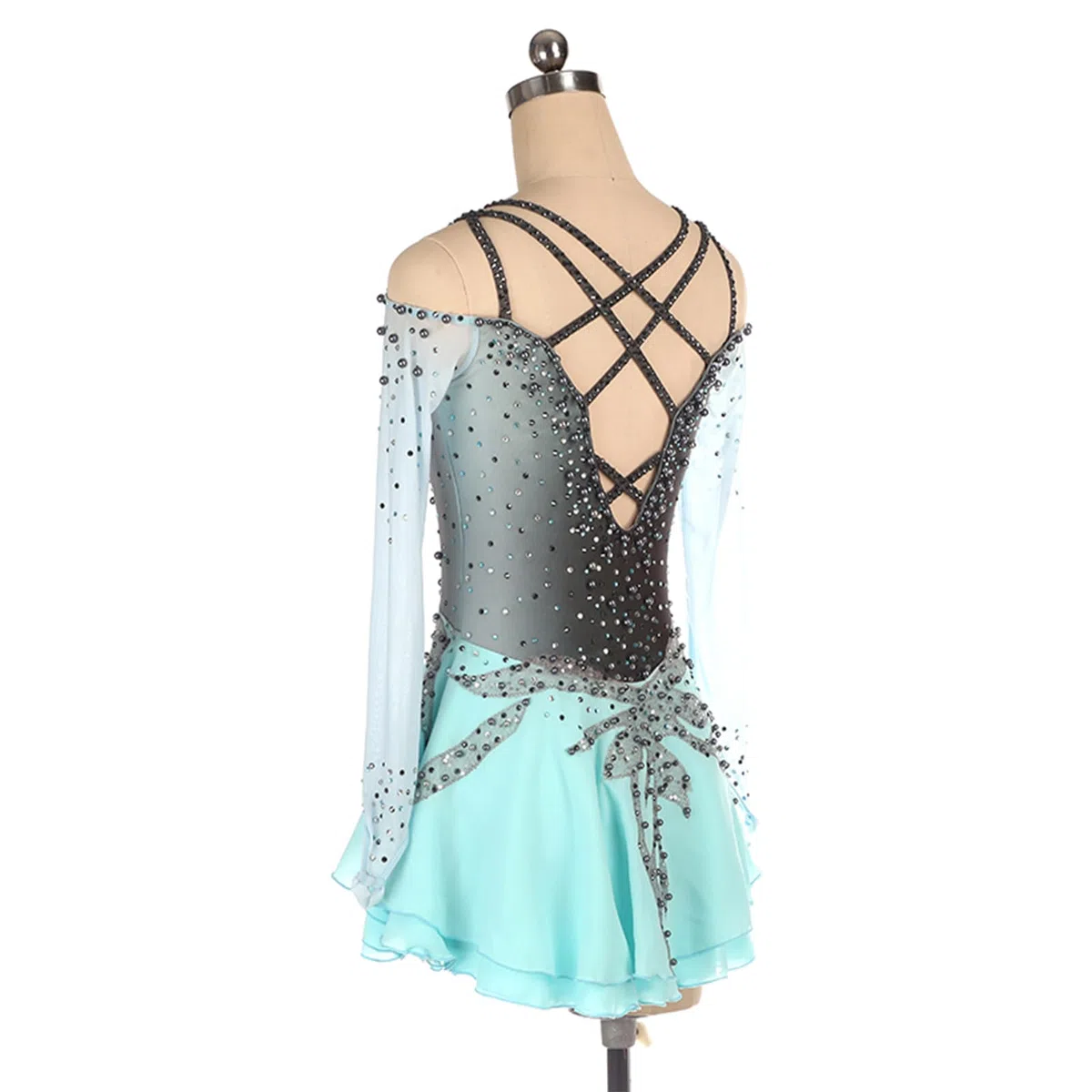 Niñas Vestido De Patinaje Artístico Maillot De Gimnasia Elástico con Diamantes Leotardo De Baile Traje Ropa De Patinador Vestido De Danza,Light Blue,XS