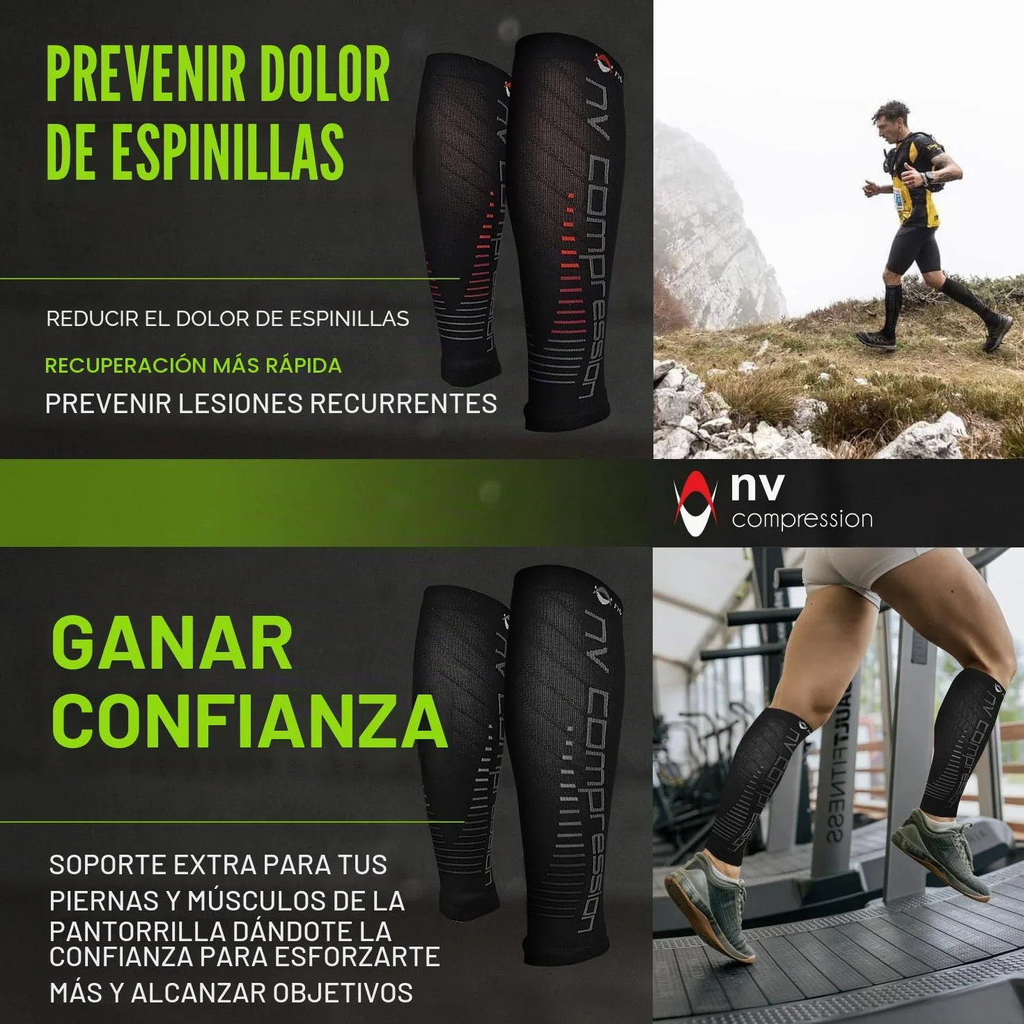 Race and Recover Calentadores de pantorrilla de compresión Negros - Compression Calf Sleeves - Sports Recovery, Work, Flight - Running, Cycling, Gym (Black/Red Stripes, S-M)