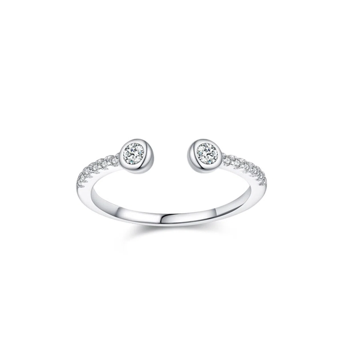 Anillos de compromiso para mujer, diseño abierto apilable con diamantes redondos de laboratorio, oro blanco de 14 quilates, talla 57 (18,1)