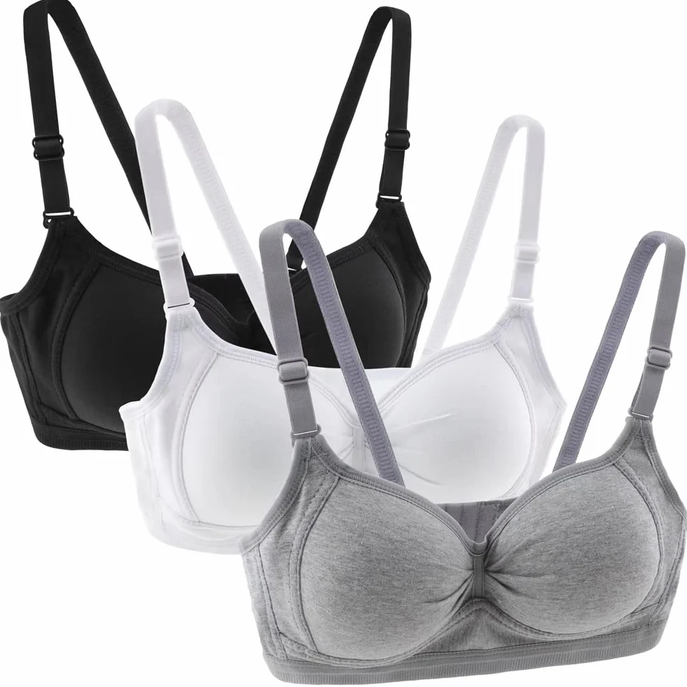 Sujetador Deportivo de Algodón para Niña Adolescente con Correa Ajustable Desmontable Bralette de Entrenamiento Paquete de 3