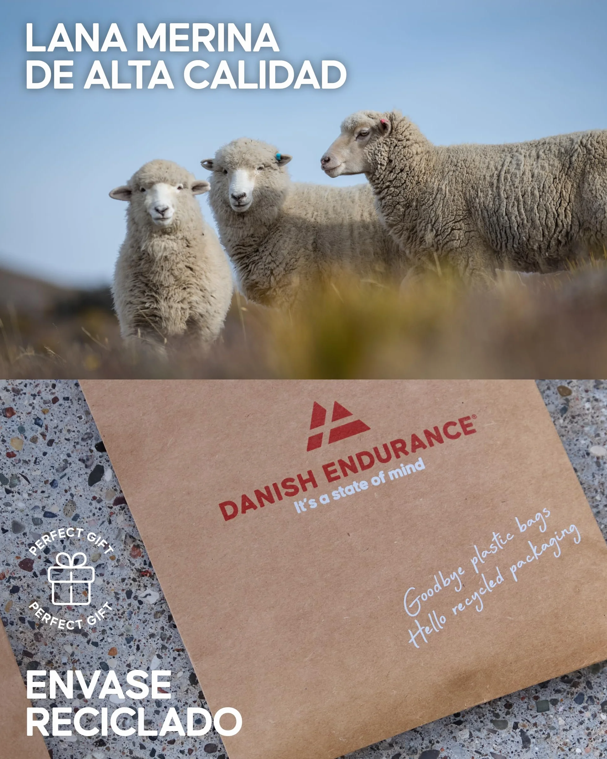 DANISH ENDURANCE Calcetines Senderismo Lana, 3 y 5 Pack Beige 39-42 | Calcetines de Senderismo de Lana Merino, Cálidos y Acolchados Contra Ampollas, para Trekking y Largas Jornadas, Unisex