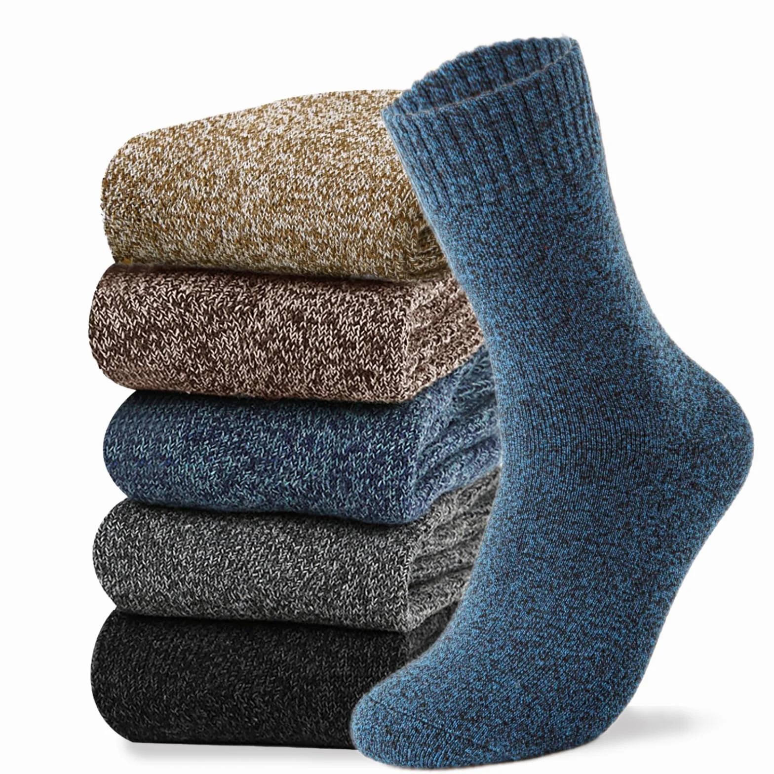 VoJoPi Calcetines Térmicos Hombre, 5 Pares Calcetines Hombre Invierno con Rizo Suave, Cómodos y Transpirables para Senderismo Running Esquiar Deportes, Talla 39-45