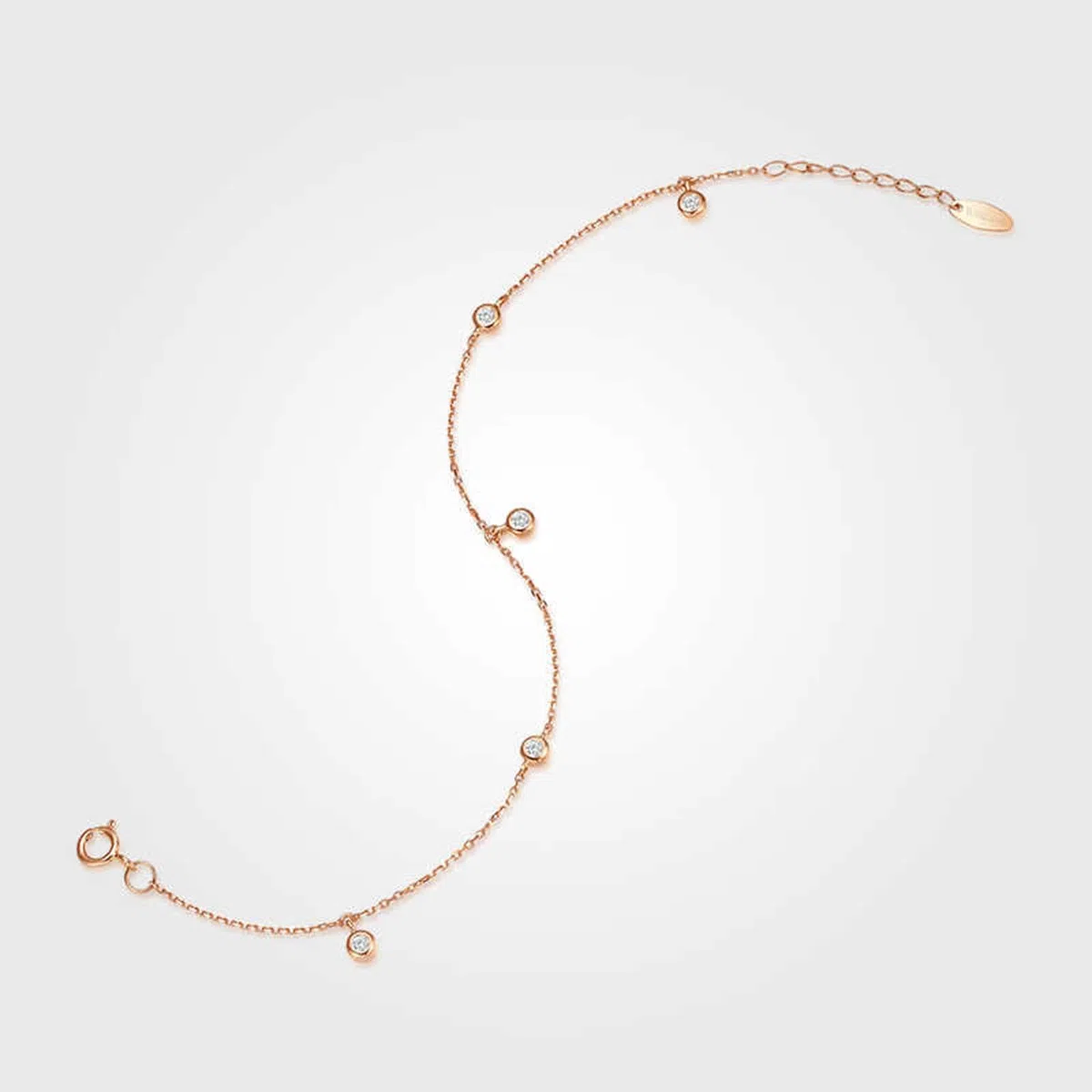 Pulseras de cadena para mujer, oro rosa redondo, diamantes de 0,15 quilates, pulsera para novia