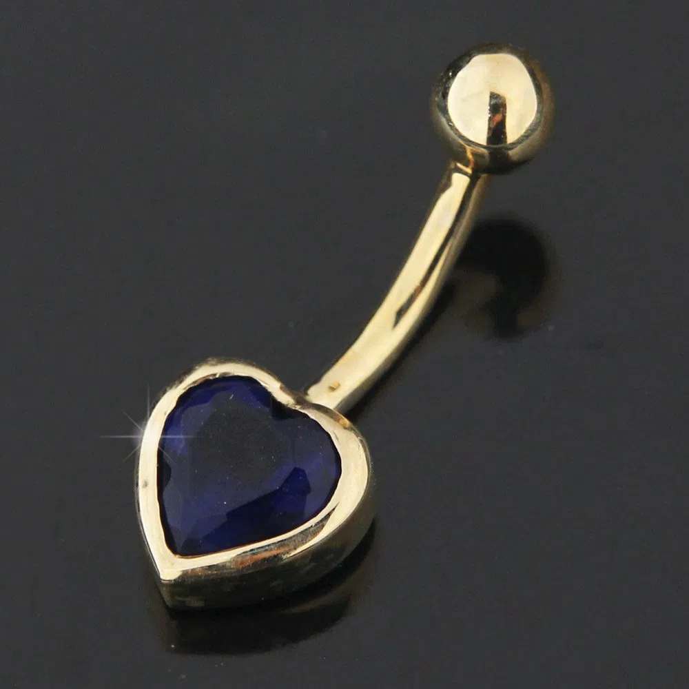 Monster Piercing Piercing de Ombligo de Oro Amarillo Macizo de 14 Quilates, 6 mm de diámetro, Piedra de Zafiro Azul, Calibre 14