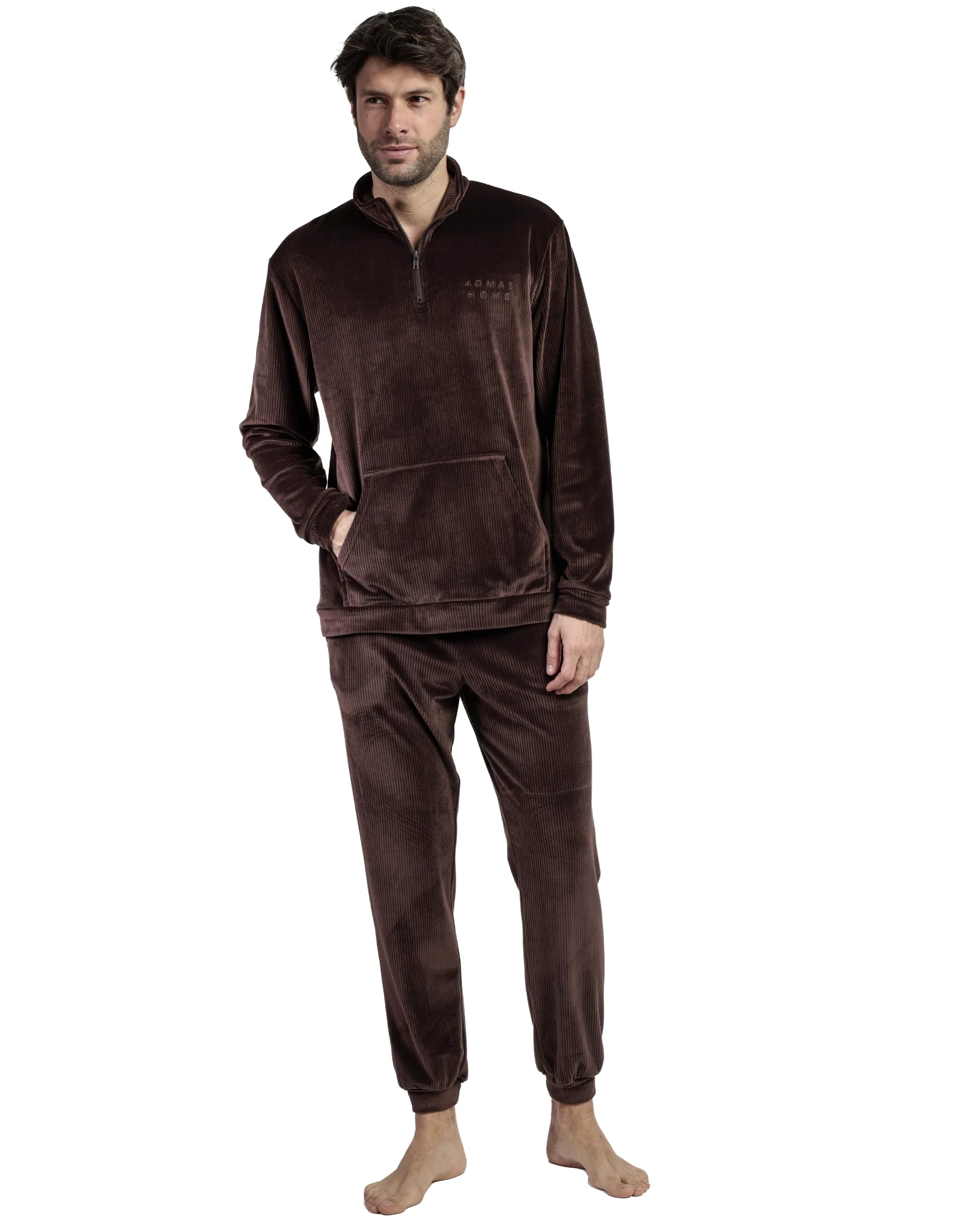 ADMAS Home Pijama Manga Larga Terciopelo Cuello Alto Corduroy para Hombre