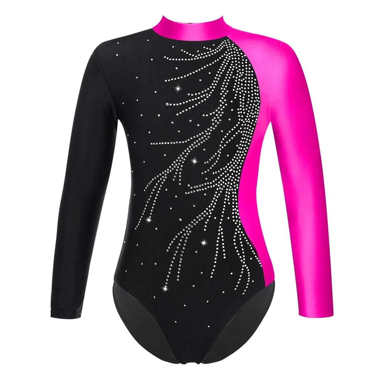 Maillot Gimnasia Ritmica Leotardo de gimnasia for niñas y niños, tutú de Ballet de diamantes de imitación brillante de manga larga, leotardo de baile, mono de patinaje sobre hielo, mono de gimnasia(Ro