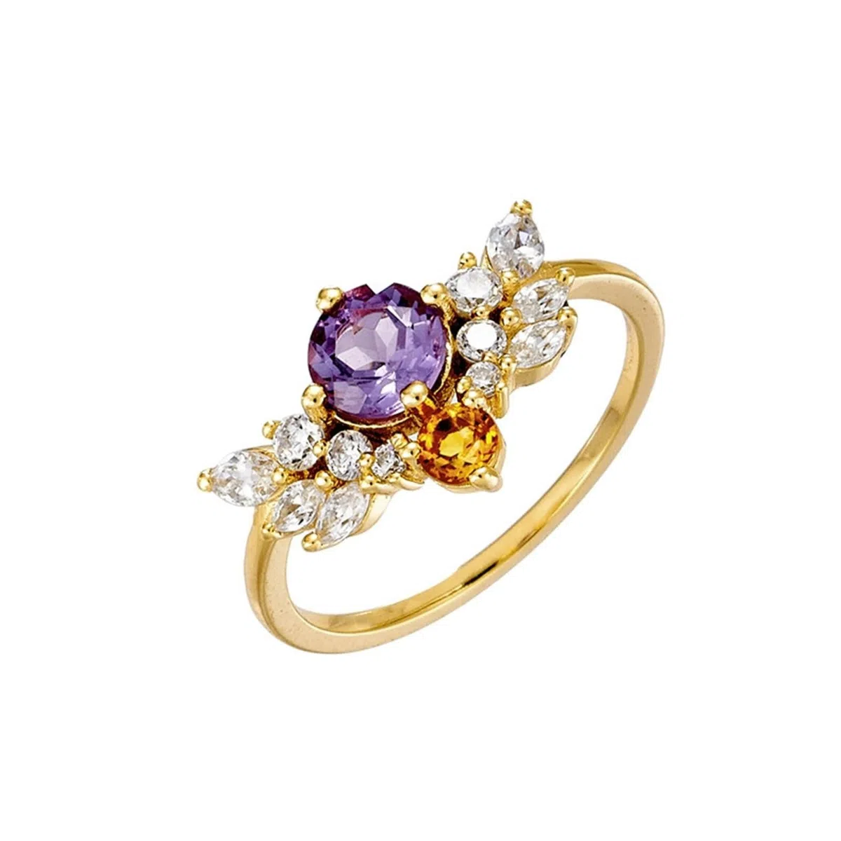 Alianzas de oro Au 375/585/750, joyas de oro auténtico con amatista, forma de alas