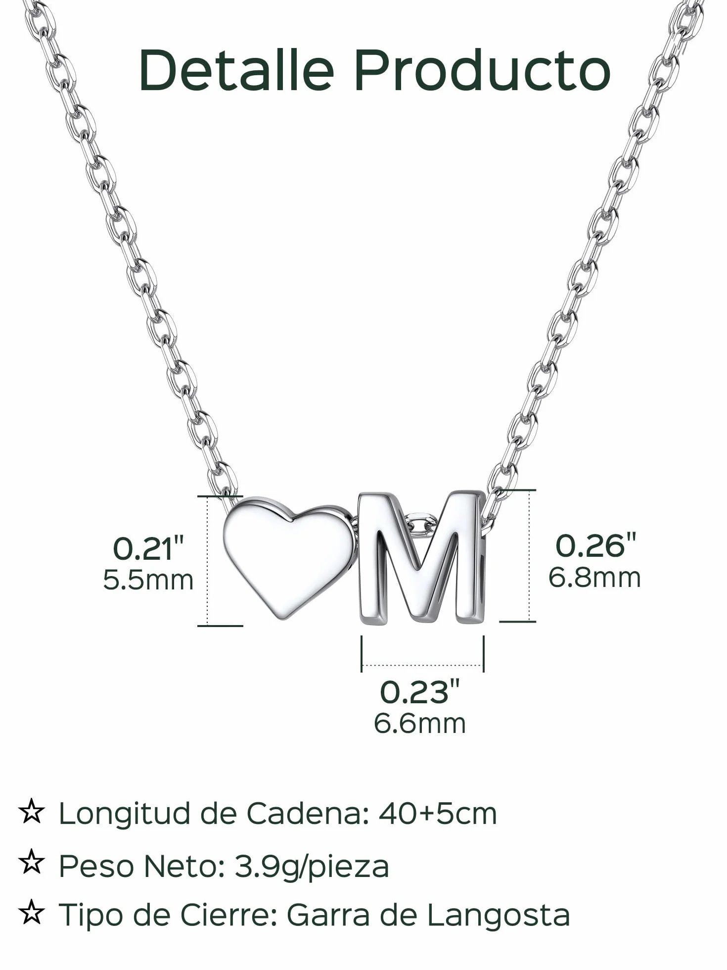 ChicSilver Collar Inicial Mujer Plata 925 Colgante Corazón Letras Nombre | Material Plata de Ley Joyería Deliciosa Romántica Madre Pareja