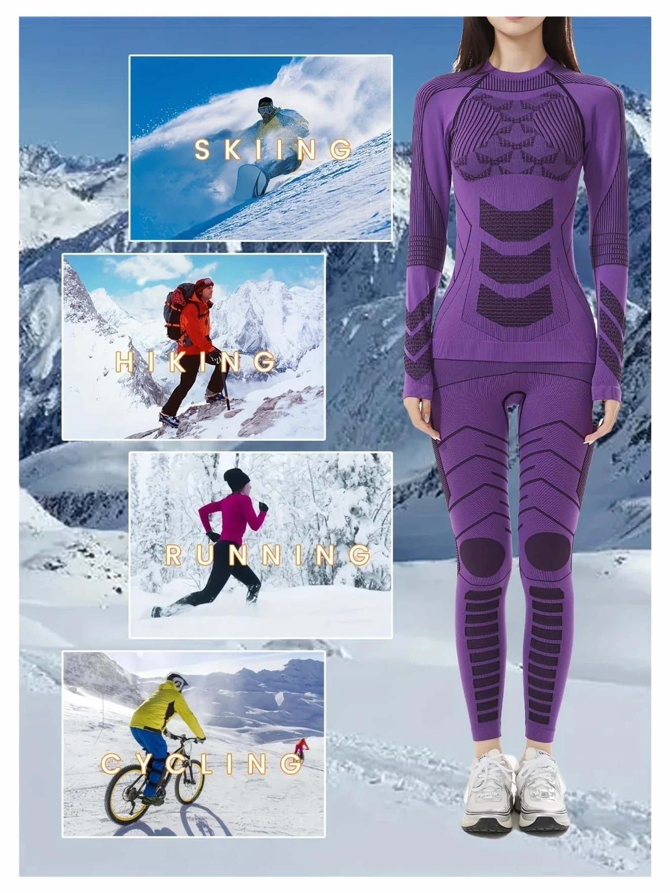 Conjunto TéRmico Transpirable Ropa Conjuntos de ropa interior de esquí cálida for invierno, ropa interior de esquí for hombre y mujer, tela de nailon comprimida, chándal de secado rápido Para El FríO