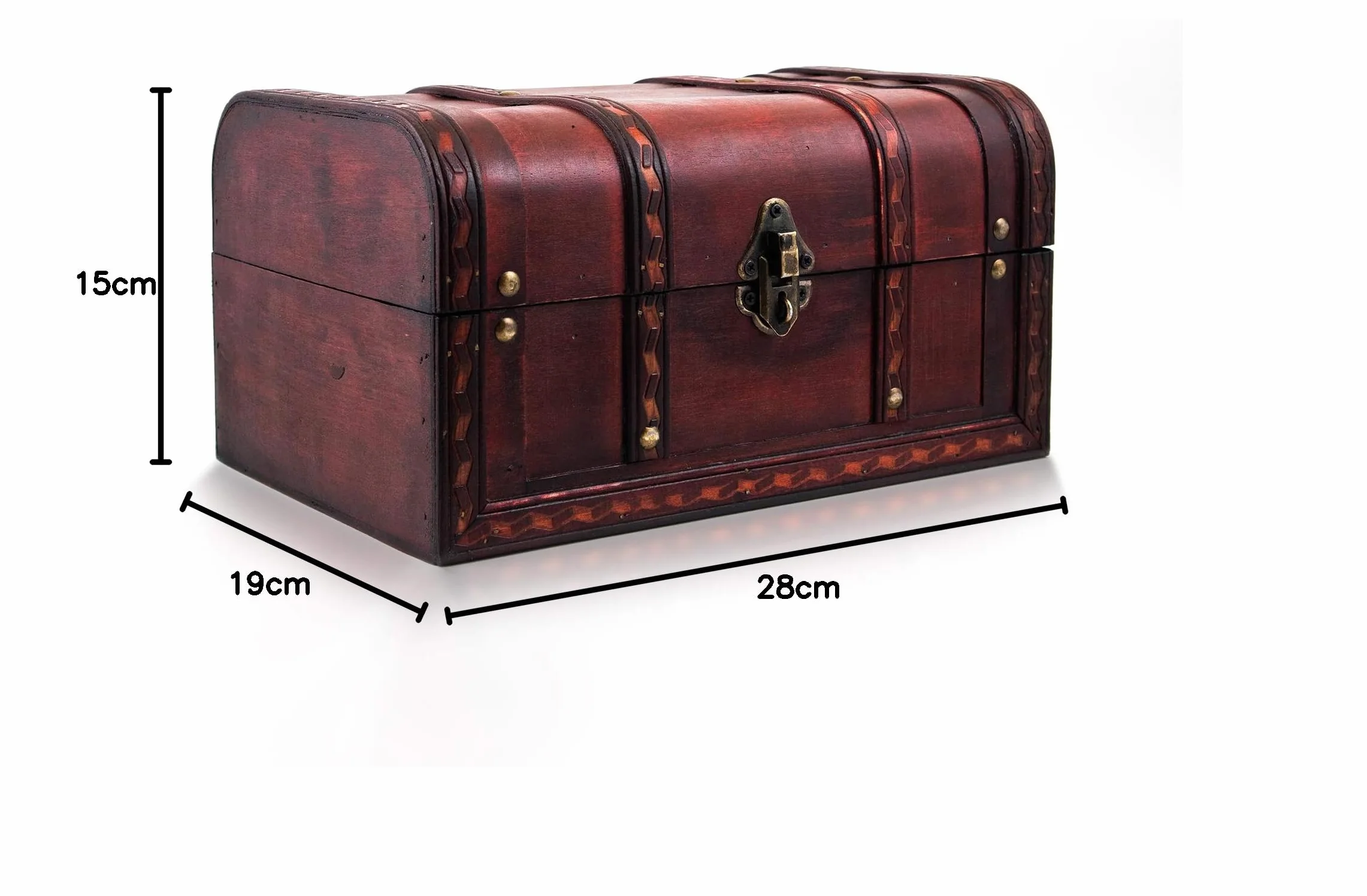 infinimo Cofre del Tesoro – Caja con candado y llave – Cofre de Madera 28 x 19 x 15 cm Grande – Ideal como caja de Regalo para, por Ejemplo, Bodas y Cumpleaños