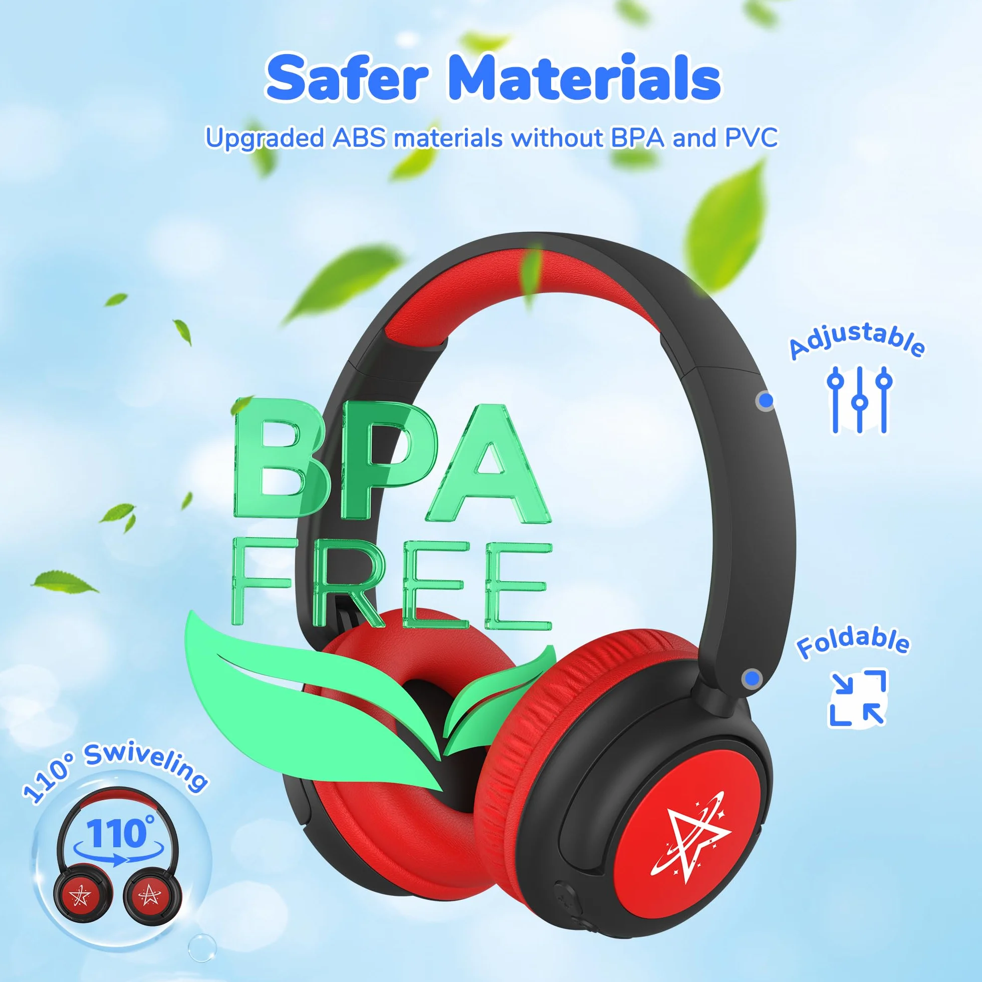 iClever Auriculares Bluetooth para niños, batería de 60 horas, 74/85 dBA, limitación de volumen, sonido estéreo, tipo C, Bluetooth 5.4, auriculares inalámbricos para niños con micrófono para