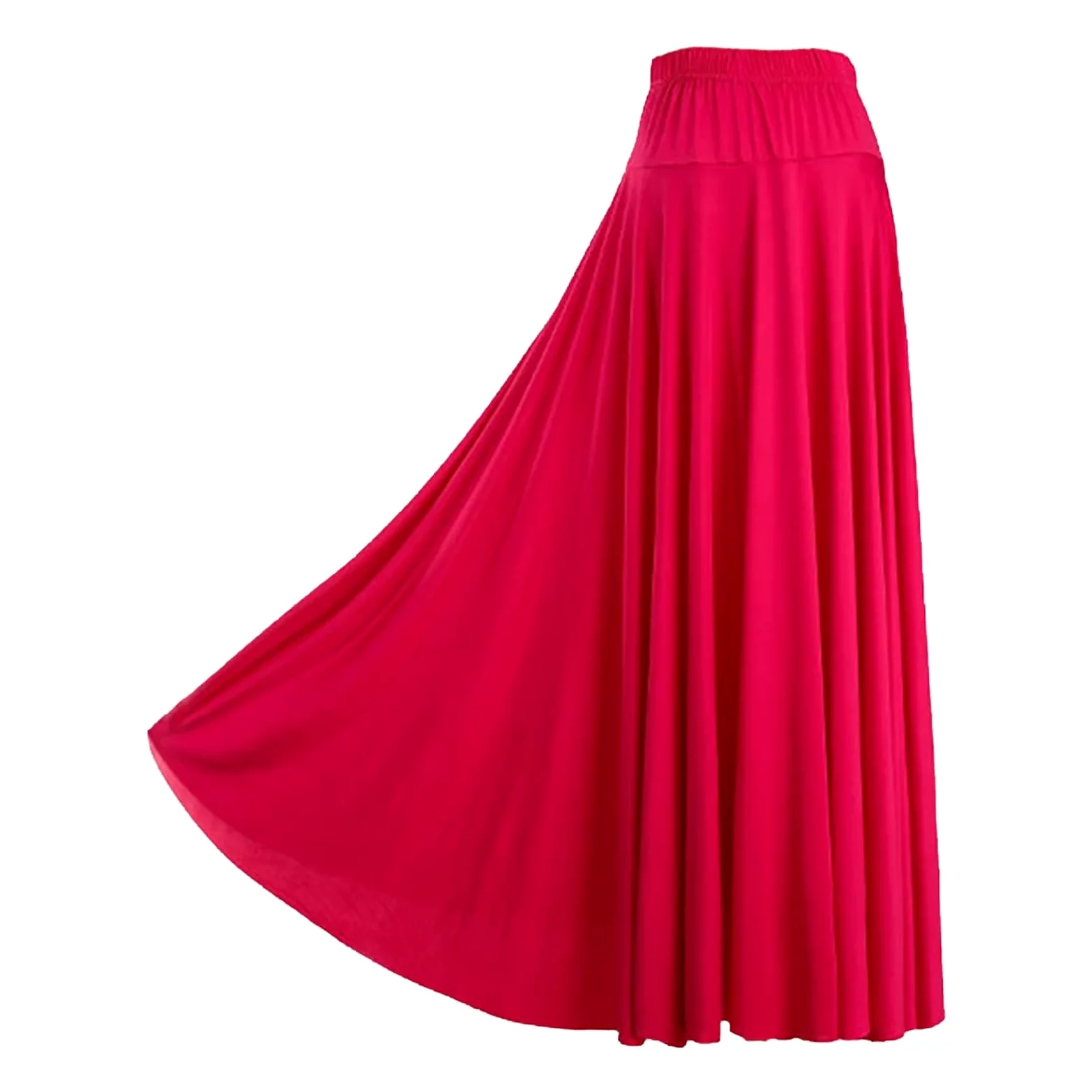 Falda de Baile de salón for Mujer, Falda Larga Lisa, Cintura Alta, Cintura elástica, Volantes, Disfraz de actuación(Pink,6XL)