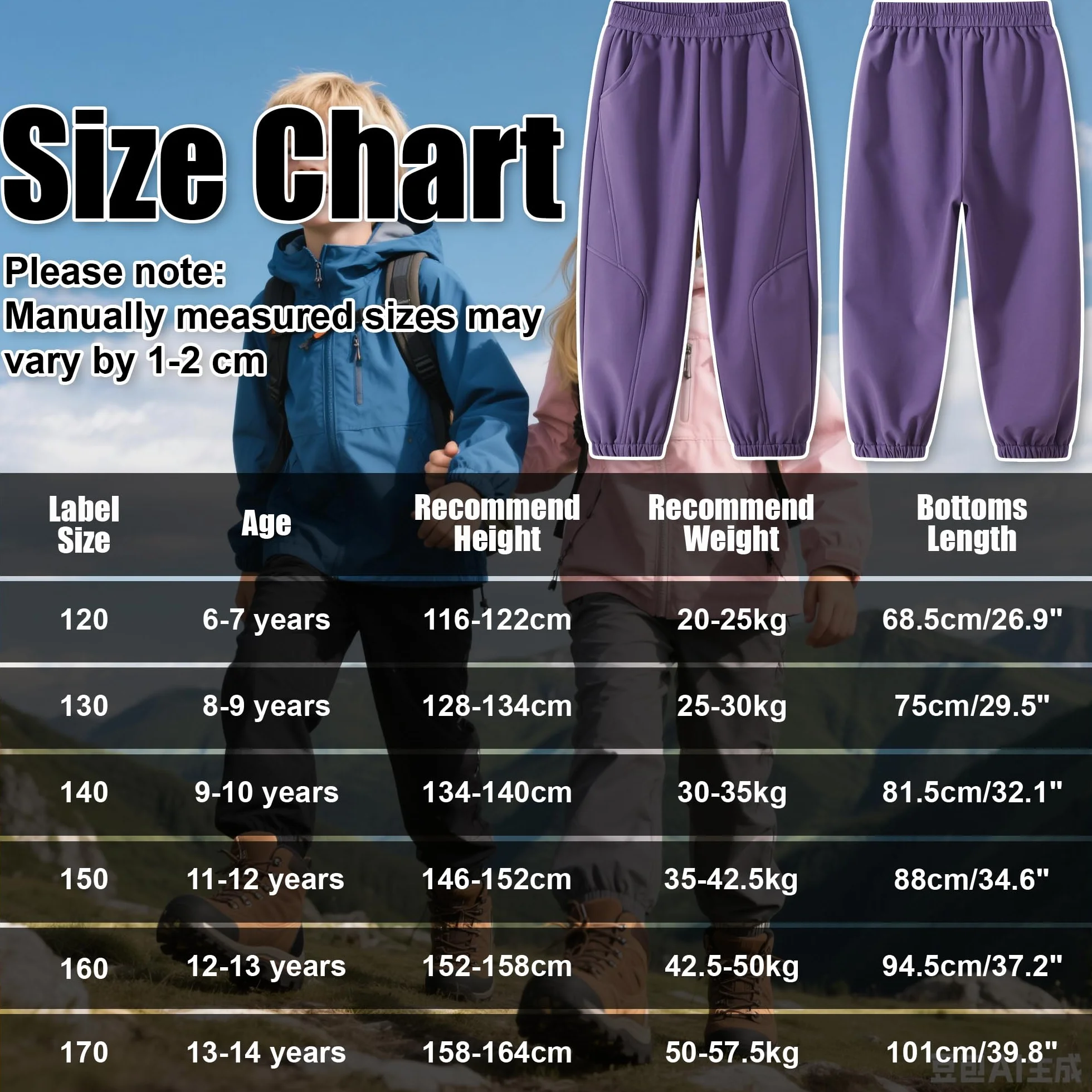 Pantalones Softshell Trekking Niños Niñas, Forrados Pantalón Senderismo Térmicos Impermeables, Resistentes al Viento Pantalones Outdoor Deportivos Otoño Invierno para Niño 6-14 Años