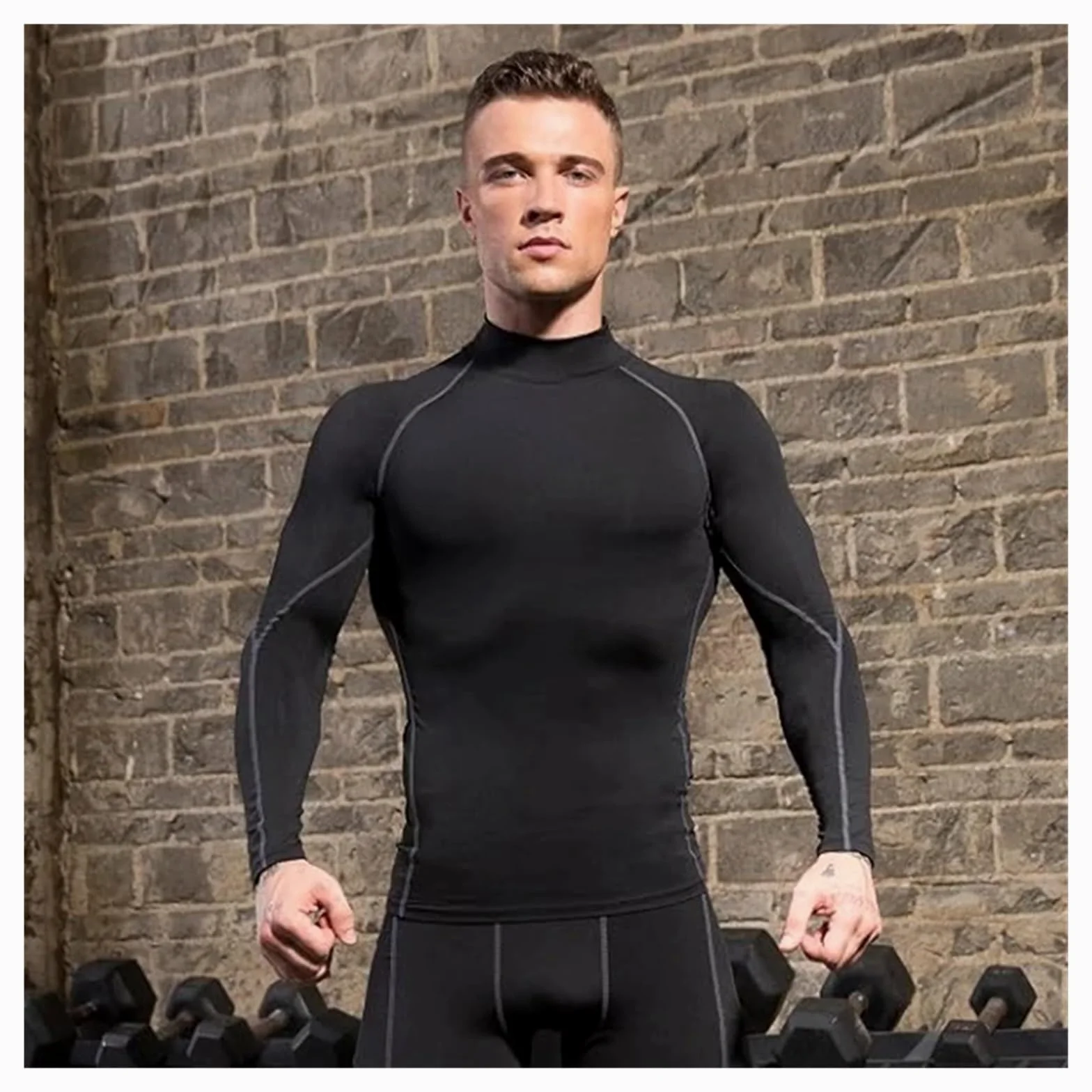 Camiseta Ajustada Deportiva de Manga Larga compresión Secado rápido con Cuello Alto for Hombre, Informal for Correr
