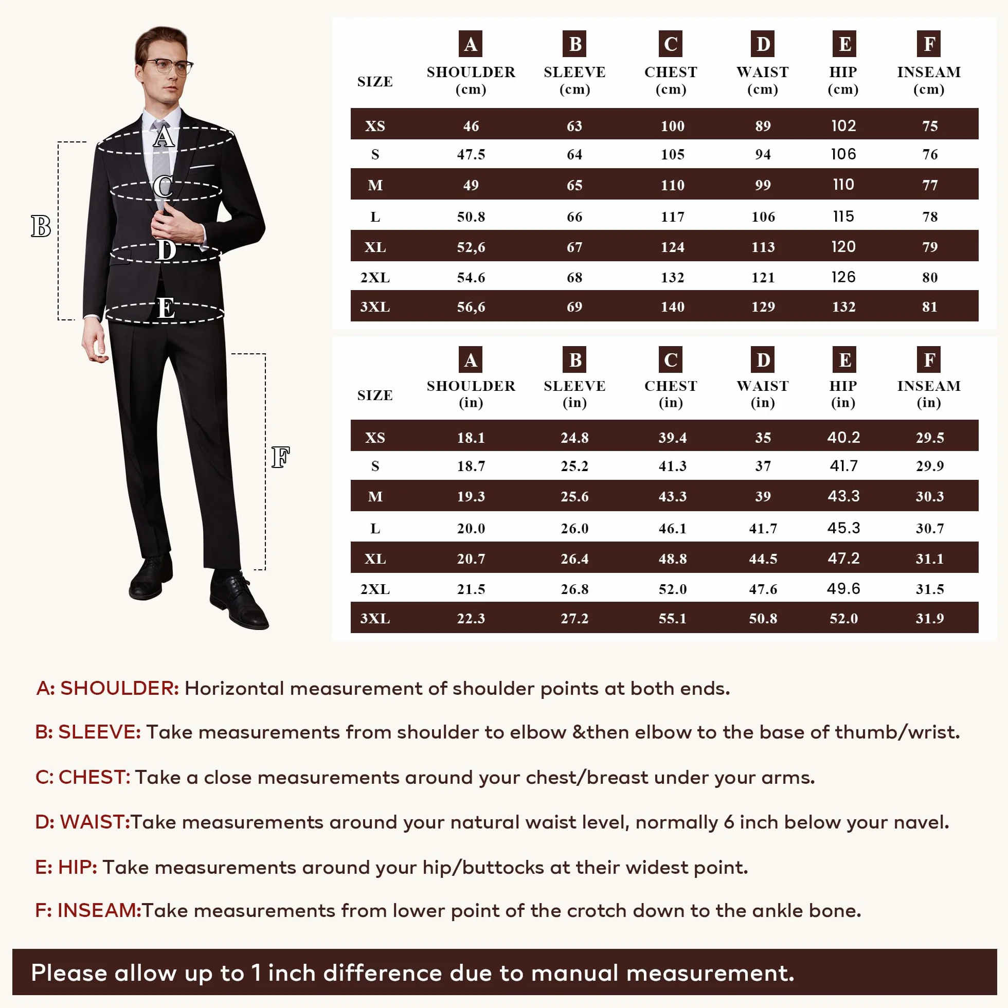 Traje Hombre 2 Piezas Slim Fit Elegante 2 Botones Chaqueta Pantalón Formal Business Oficina Boda