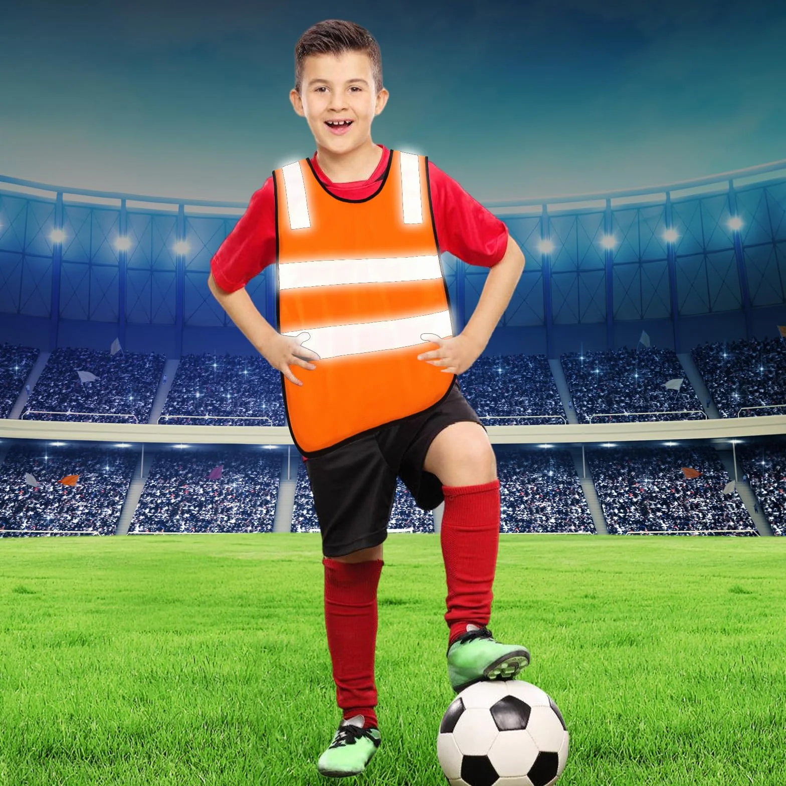 10 Piezas Chaleco Reflectante Niño, Chaleco Reflectante para Niños, Chaleco de Seguridad para Niños 3-12 Años, Chaqueta de Alta Visibilidad para Noche Ejecutar Ciclismo Camino al Colegio (Naranja)