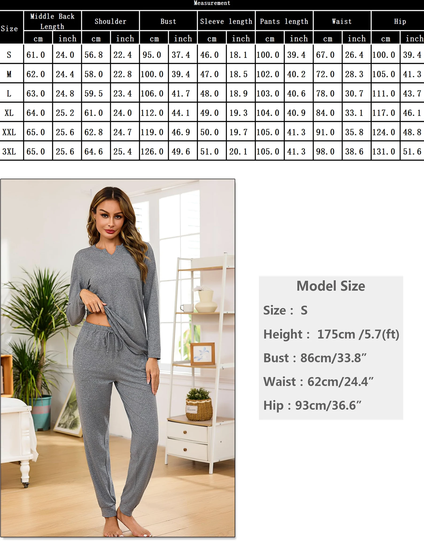 Bresdk Pijama Mujer Invierno Conjunto Pijama Largo con Bolsillos Pijamas Mujer Manga Larga Cuello en V Cómodo Ropa de Dormir Pjs Lounge Wear para Casa, Viaje o Regalo S-XXL