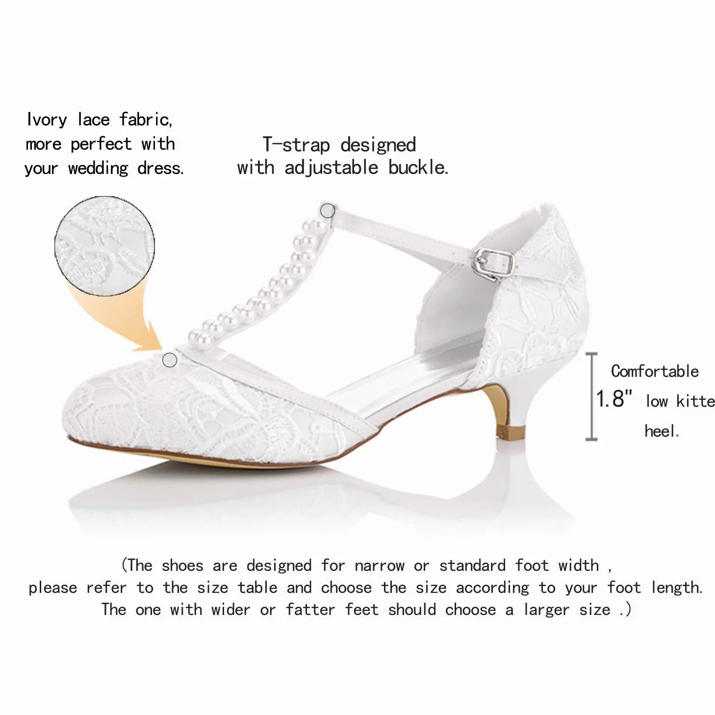 JIAJIA Zapatos de Novia de Las Mujeres 01129 Cerrado Dedo del Pie Correa en T Bajo Talón Satén de Encaje Bombas de Imitación Zapatos de Boda