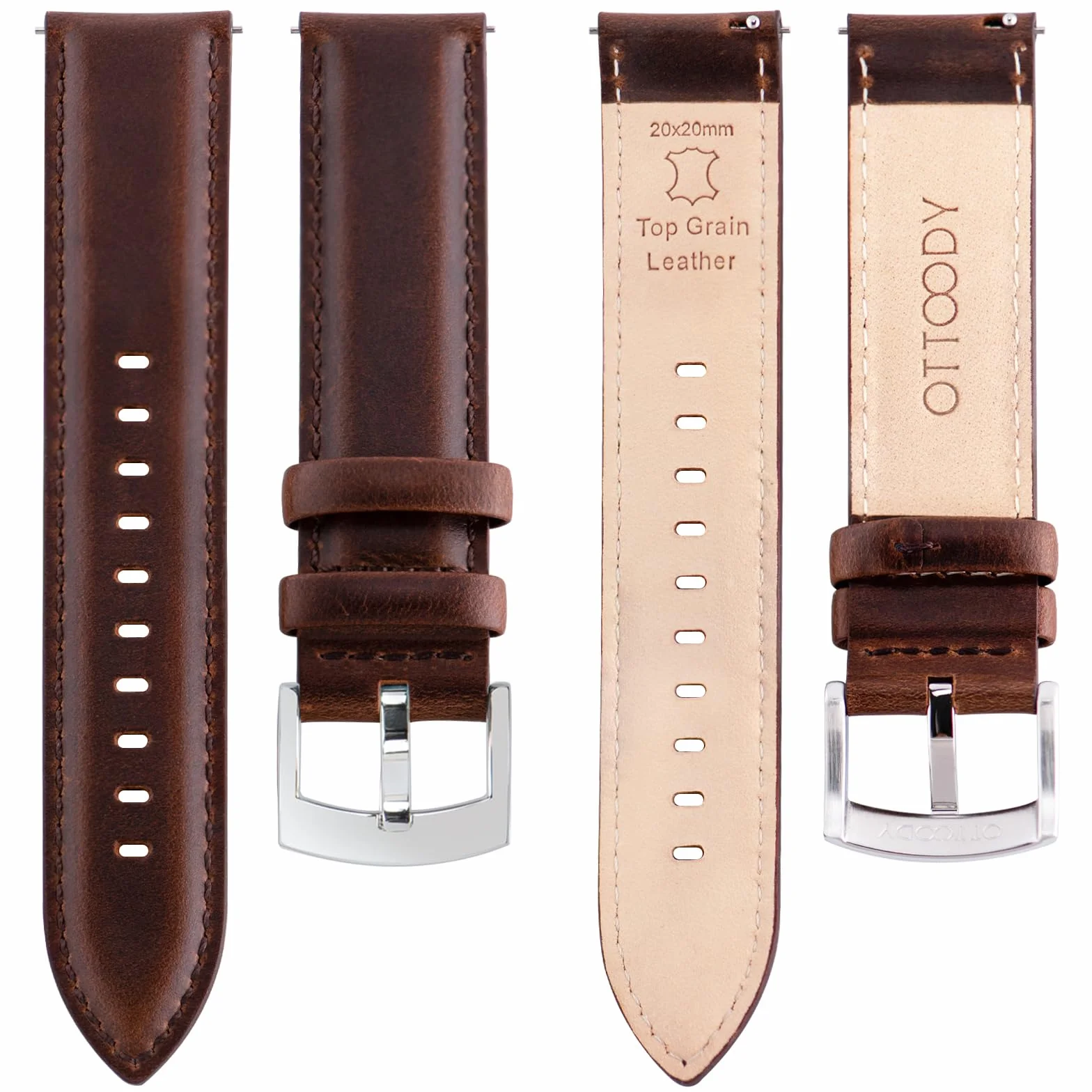 OTTOODY Correa de Reloj de Cuero de Liberación Rápida 18mm 19mm 20mm 21mm 22mm, Elegantes Correas de Reloj de Cuero de Grano Superior Correa de Reloj de Repuesto para Hombre Mujer, Reloj y Smartwatch