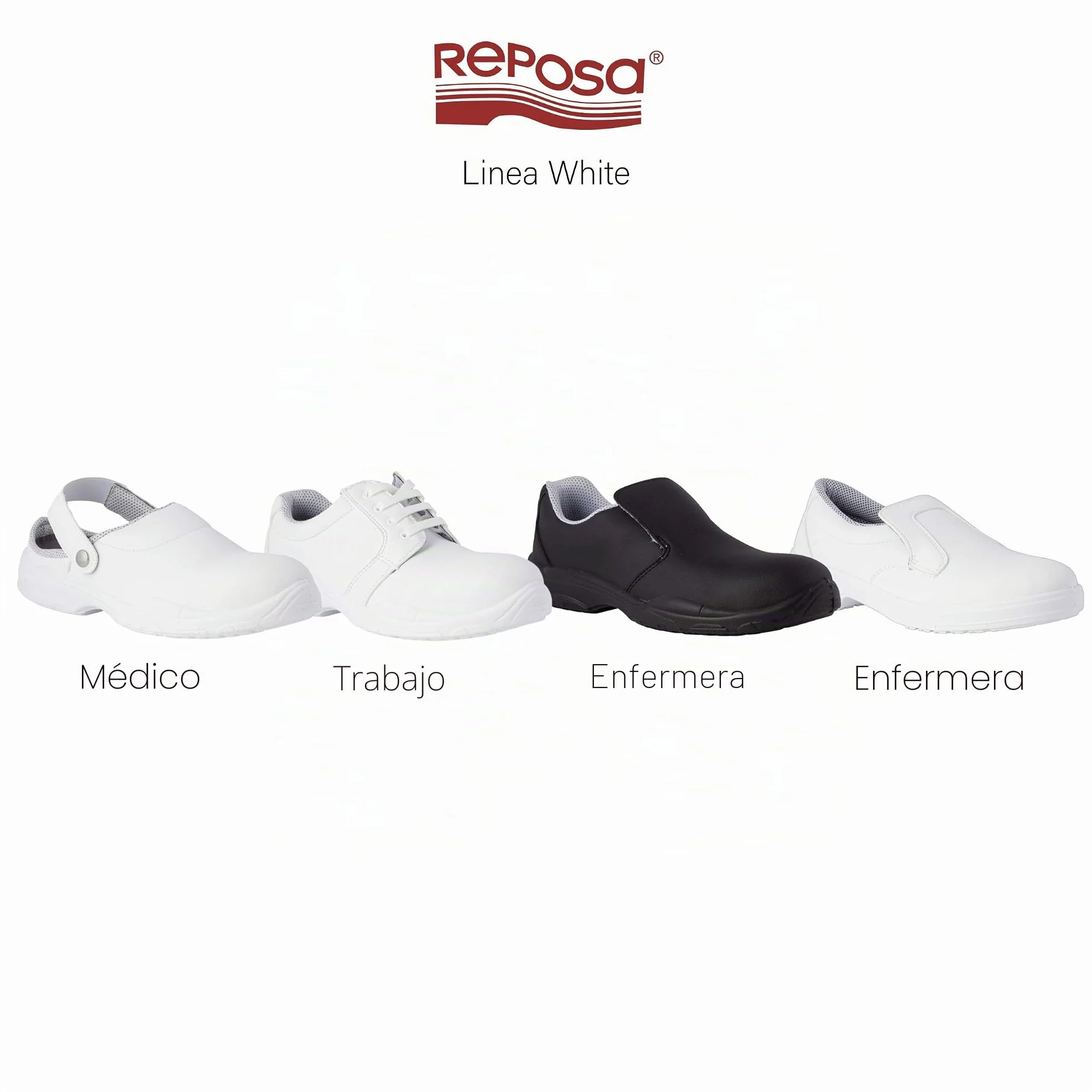 REPOSA Medical - Zuecos Sanitarios Mujer y Hombre en Microfibra con Puntera de Seguridad, Zuecos Enfermera Antishock y Antiestáticos con Correa, Zapatos Sanitarios y de Cocina Cómodos, Antideslizantes