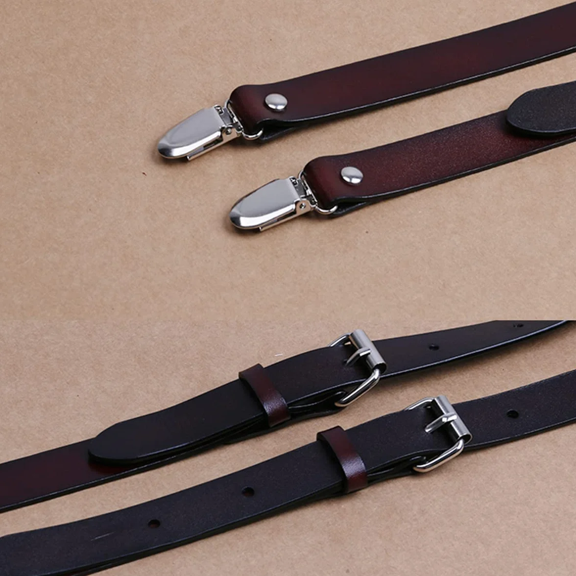 Tirantes de Cuero para Hombre, diseño en Forma de Y, Tirantes Ajustables con 4 Clips de Metal, para Padrinos de Boda, Tirantes Resistentes para Pantalones