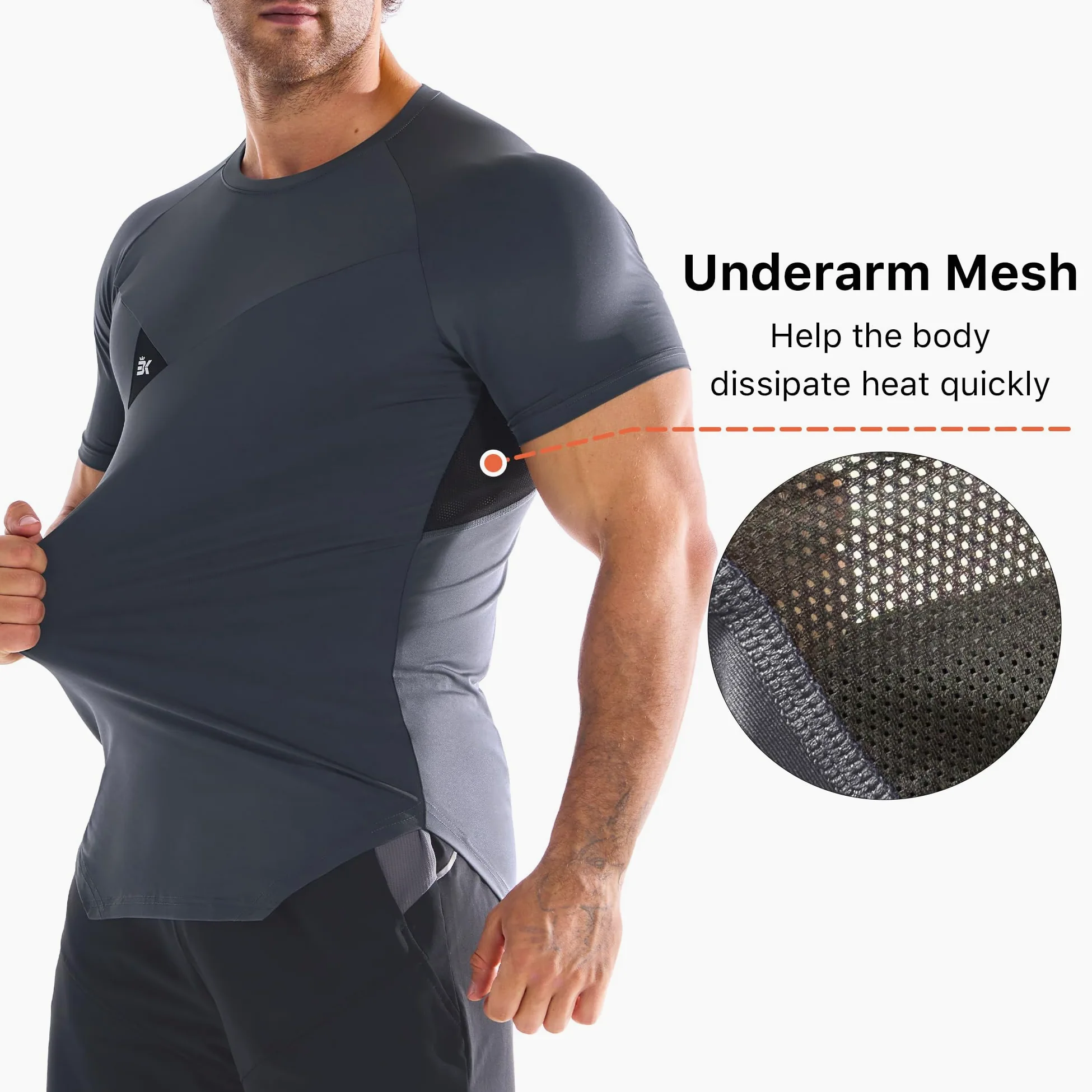 BROKIG Camiseta de gimnasio irregular para hombre, camiseta deportiva de ajuste muscular, camiseta de secado rápido, camiseta transpirable para correr