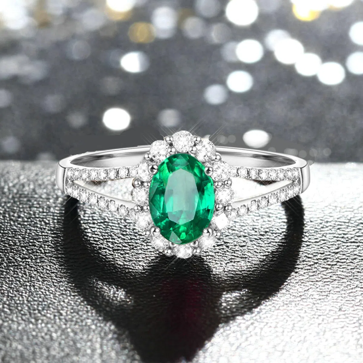 Anillo de compromiso para mujer de platino, anillos de promesa de boda con esmeralda ovalada de 1 ct y moissanita 0,39 quilates, tamaño H 1/2-V 1/2, 61 (19.4), Platino, Esmeralda sintética
