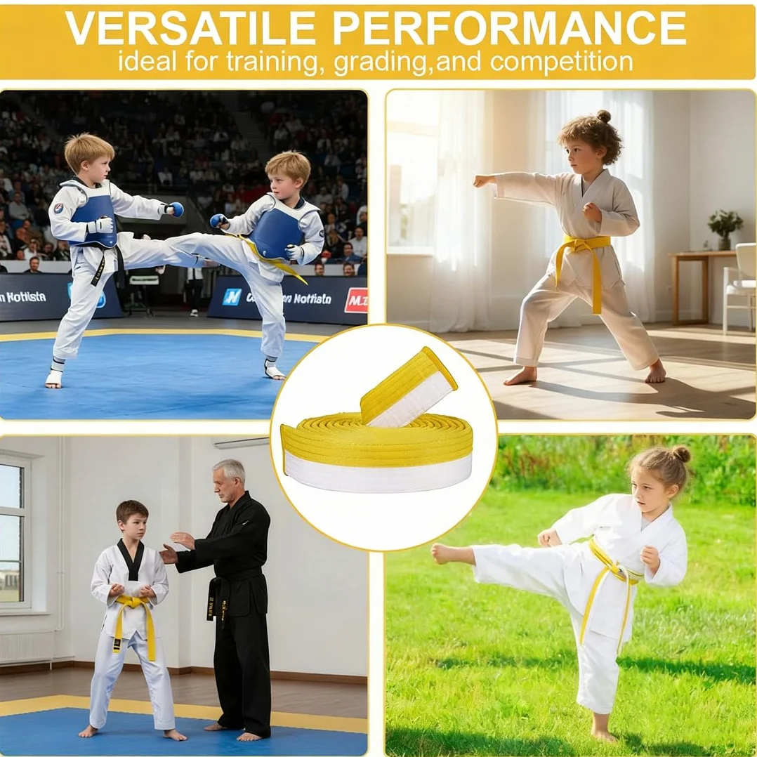 Cinturón de Judo 180 cm Profesional para Karate Taekwondo Aikido, Tela Gruesa para Niños Amarillo y Blanco