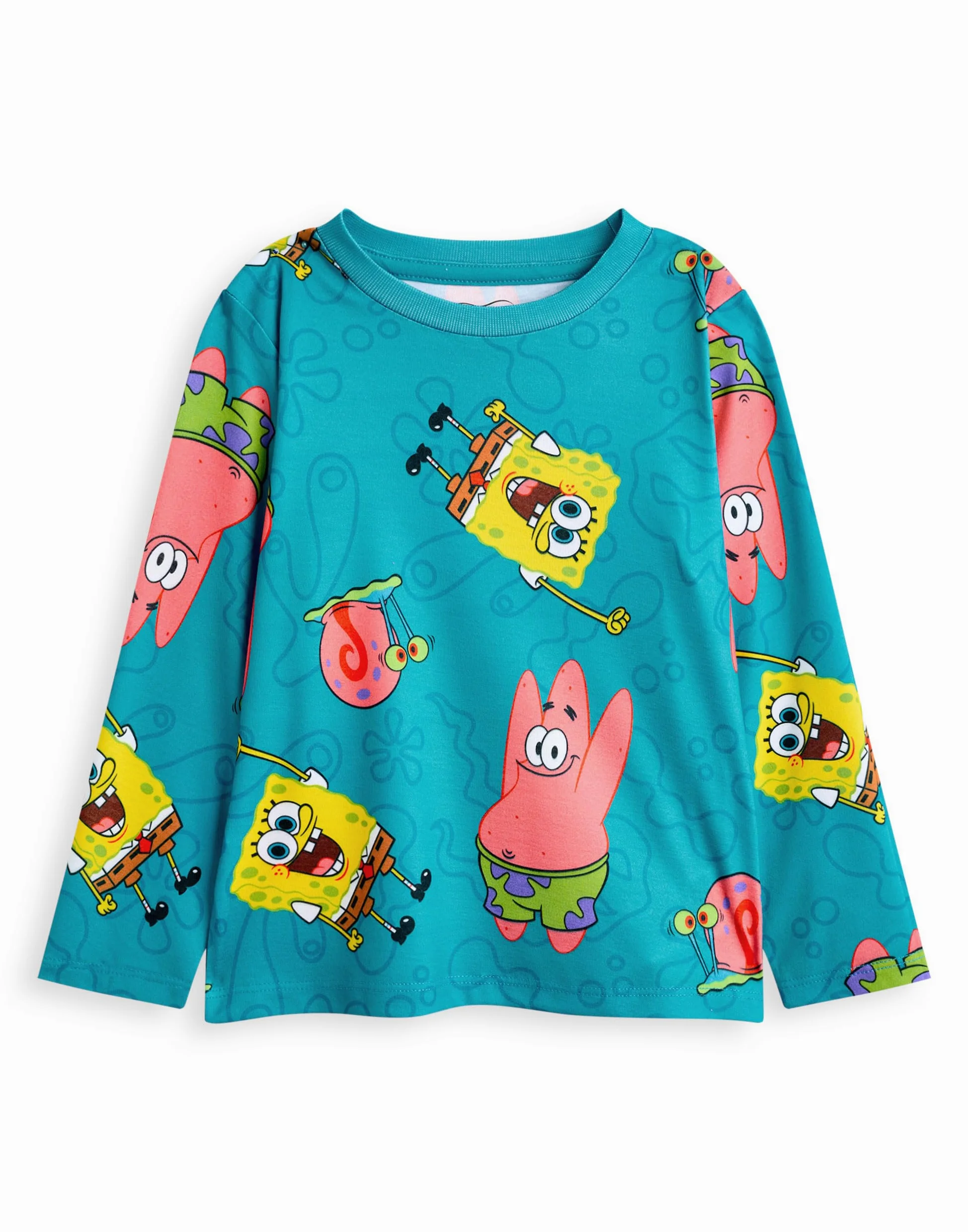 SPONGEBOB SQUAREPANTS Conjunto de Pijama para niños, Paquete de 2 | Camiseta de Manga Larga con gráfico de Personaje en Amarillo y Azul para niño y Pantalones de Pijama de Pernera Larga