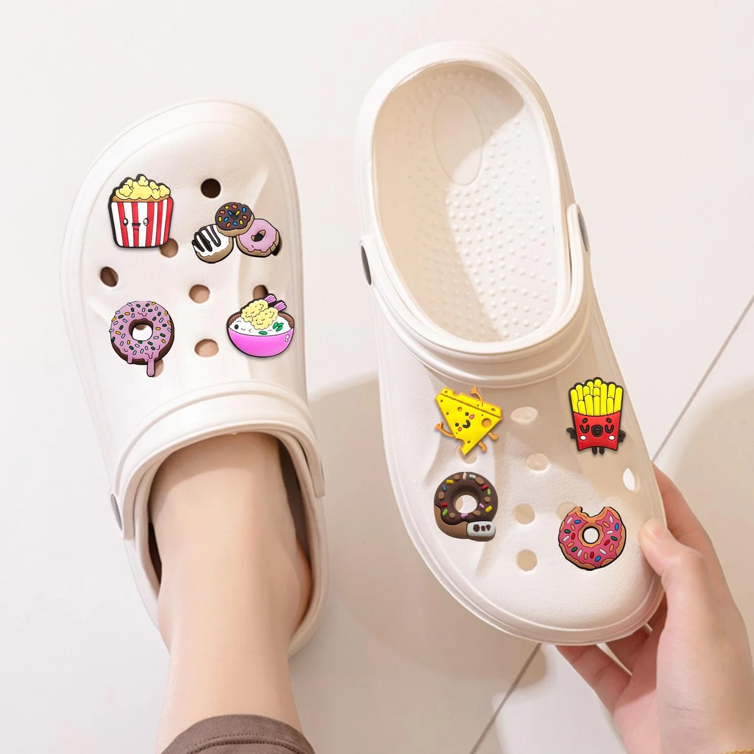 Comida Encantos del Zapato 21PCS Cute Cartoon Zapato Decoración Croc Charms para Niñas Mujeres Niños Adultos, Regalo para Fiesta de Cumpleaños