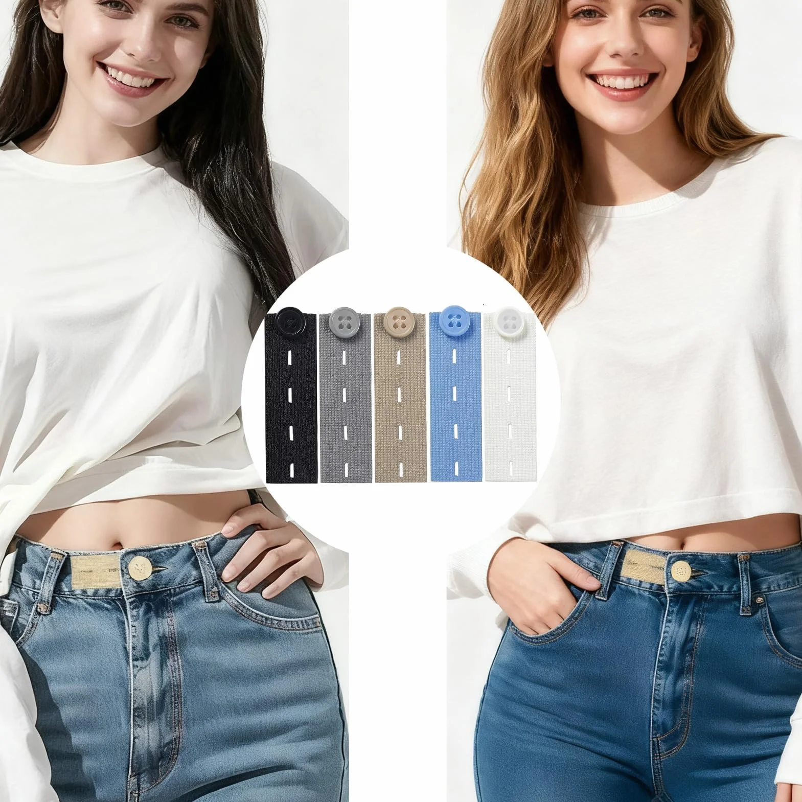 10 Piezas Extensor de Cintura para Pantalones, Botones Ajustables en Negro/Azul/Blanco/Caqui/Gris, Ideal para Embarazadas y Ajuste de Ropa, Alargador de Cintura para Hombre y Mujer