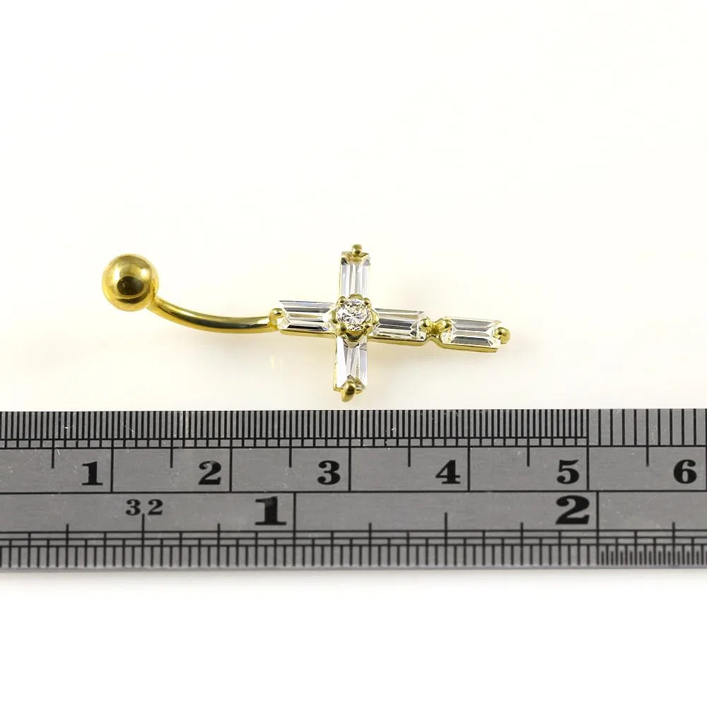 Piercing para ombligo de oro amarillo macizo de 14 quilates con circonita cúbica, joyería para ombligo de 14 quilates, calibre 14, 14 Gauge - 12mm Length, Circonia cúbica, Circonia
