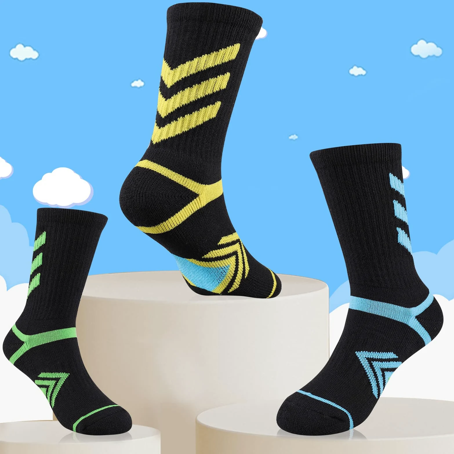Comfoex Calcetines deportivos largos de algodón para niños, medio acolchado, 6 pares
