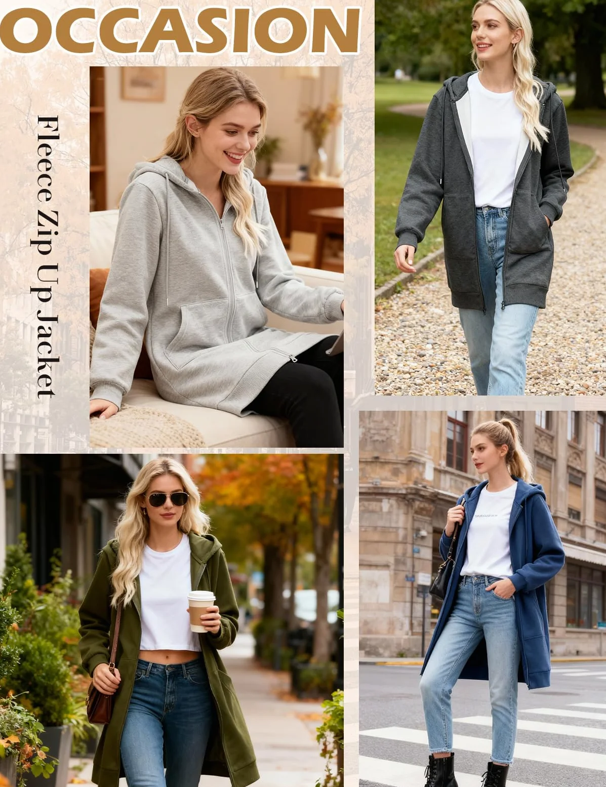 Yuson Girl Sudadera Mujer con Capucha Larga Algodón Chaqueta Forro Polar | Casual Sudaderas de Otoño para Invierno,Cardigan Elegante Deportiva Hoodie,con Cremallera y Bolsillos