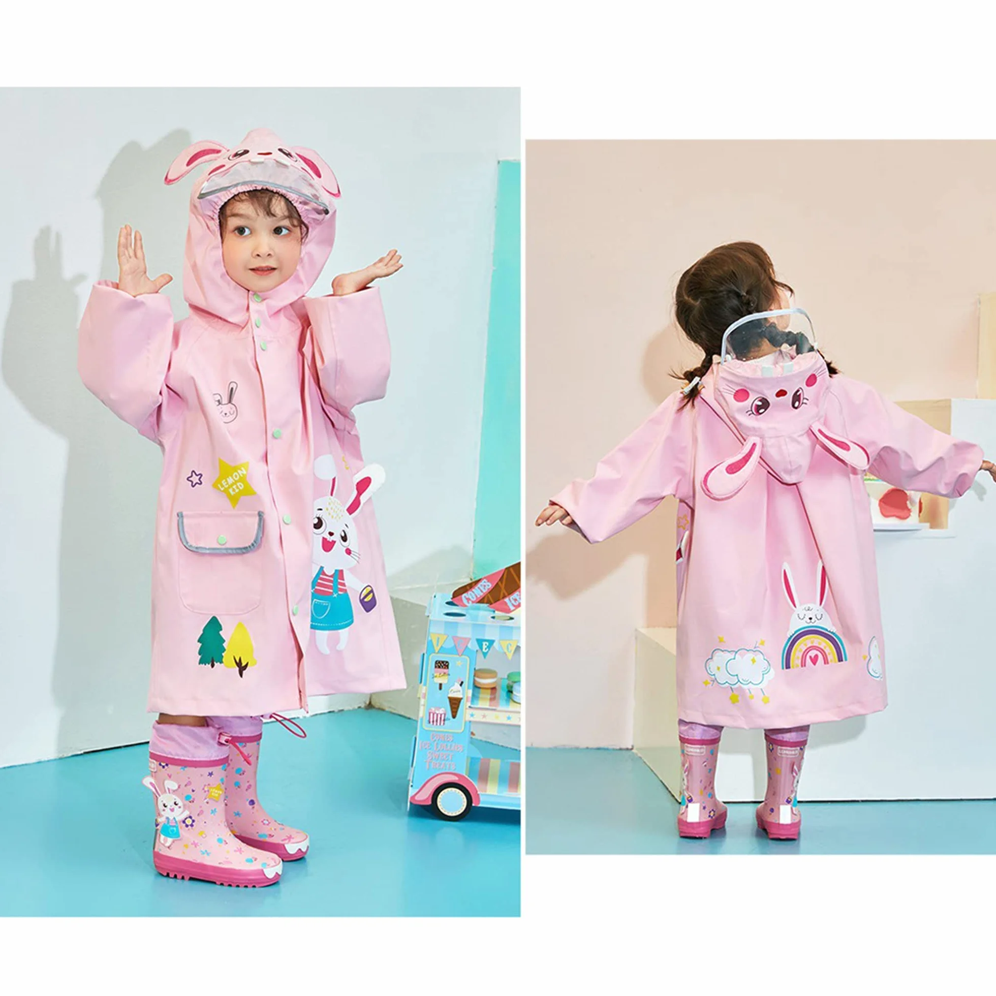 Fewlby Chubasqueros Impermeables Niños Niñas Poncho de Lluvia Ligero Chaqueta Impermeable Abrigos con Capucha Infantiles Reutilizable Traje de Lluvia