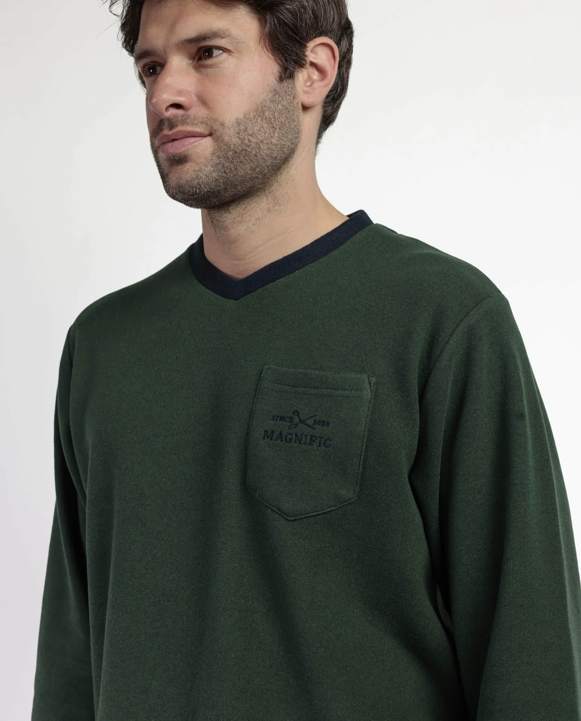 ADMAS magnific Pijama Manga Larga Pico smeraldo para Hombre