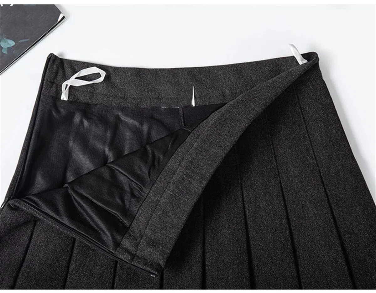 Hgvcfcv Falda de lana de otoño para mujer, cintura alta, minifaldas de lana, para invierno, escuela, tenis, plisada, con pantalones cortos