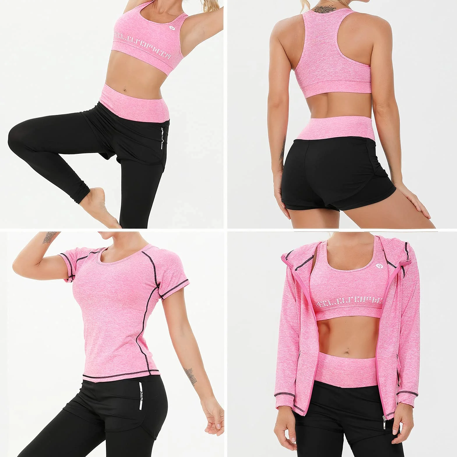 JULY'S SONG Conjunto Deportivo Mujer Conjunto Yoga 5 Piezas Conjuntos Deportivos para Mujer Yoga Fitness Deporte Chándales Deportivo Ropa de Correr Conjunto de Gimnasio Ejercicio