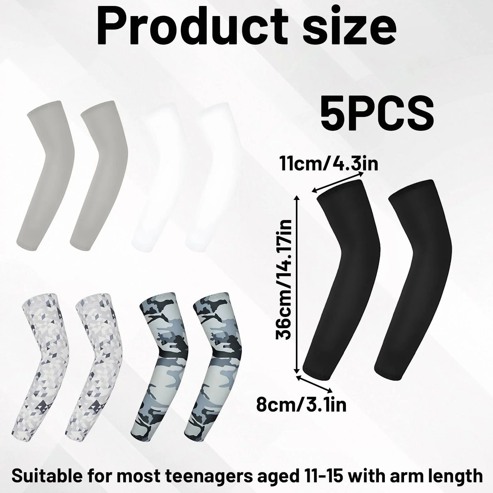 Mangas de protección Solar para Brazos Adolescentes 5 Pares Deportiva compresión 36 cm Multicolor