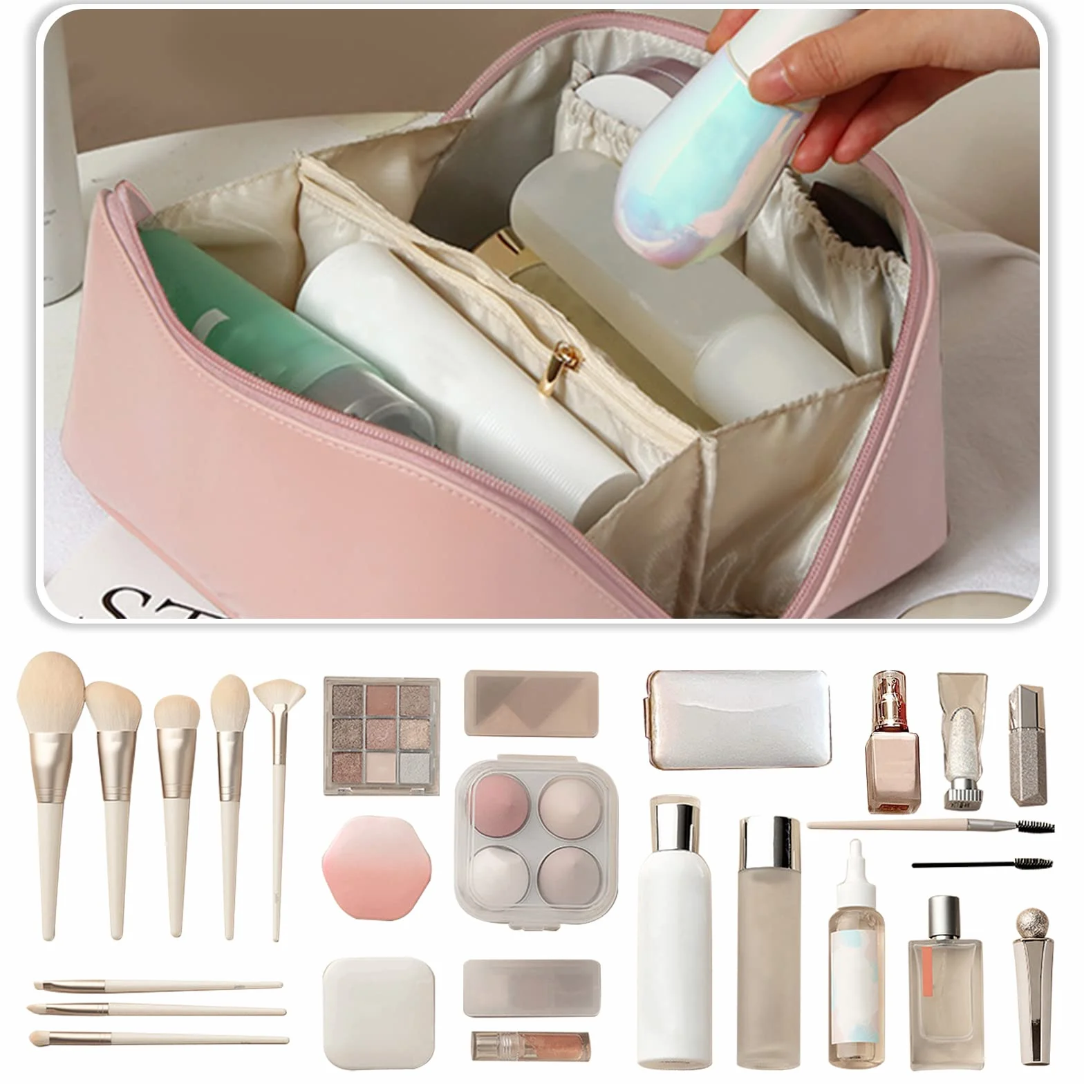 CORIOS Bolsa de Cosméticos para Mujeres Gran Capacidad Bolso de Tocador Impermeable Bolsa de Maquillaje Bolso Portátil del Lavado del Viaje para Viajes Baño Almacenamiento Marrón