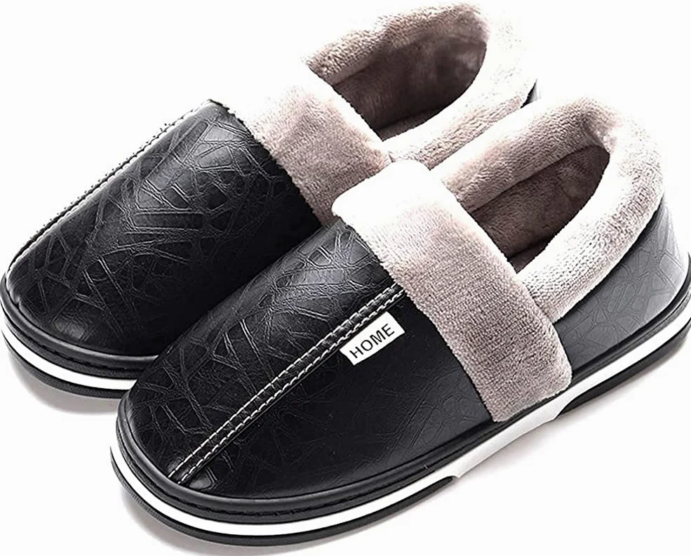 Asifn Zapatillas de Invierno Para Hombres y Mujeres en Casa Zapatos Calientes Zapatos de Cuero y Algodón Para Mantenerse Calientes