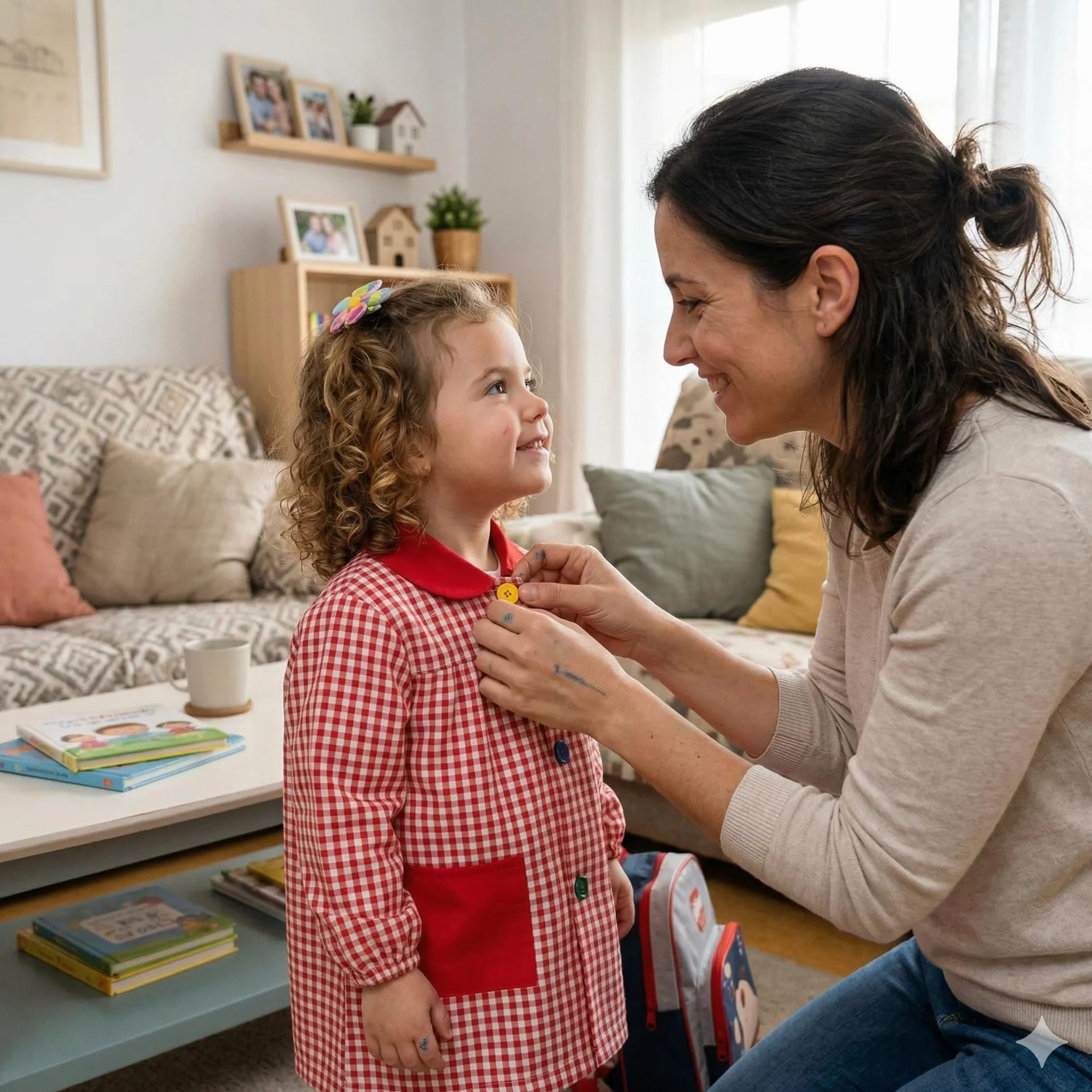 Bata escolar infantil HOMYBABY® con botones para guardería y colegio - Fácil de poner y quitar con bolsillos y puños cerrados (Rojo, Talla 1)