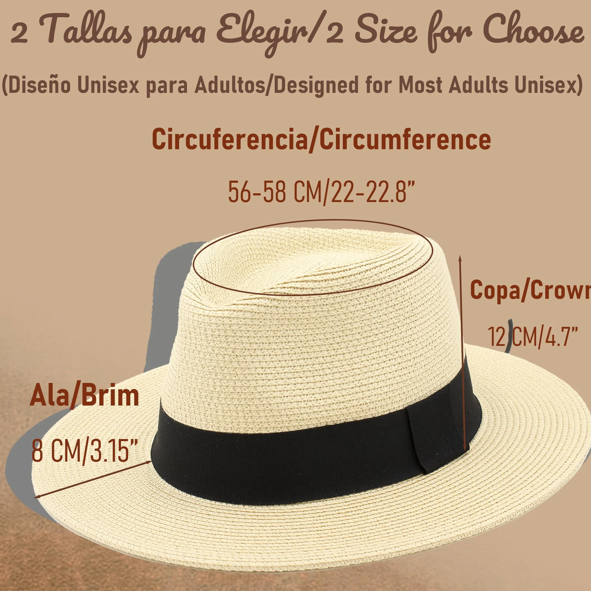 Sombrero Panamá de Paja UPF 50 Plegable Ala Ancha Unisex