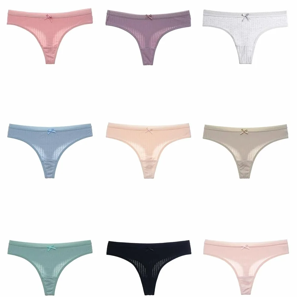Tangas de Algodón para Mujer Bragas Transpirables Cómodas Sexys Estilo Hipster con Espalda en T Cintura Baja Tanga Suave 6 Unidades