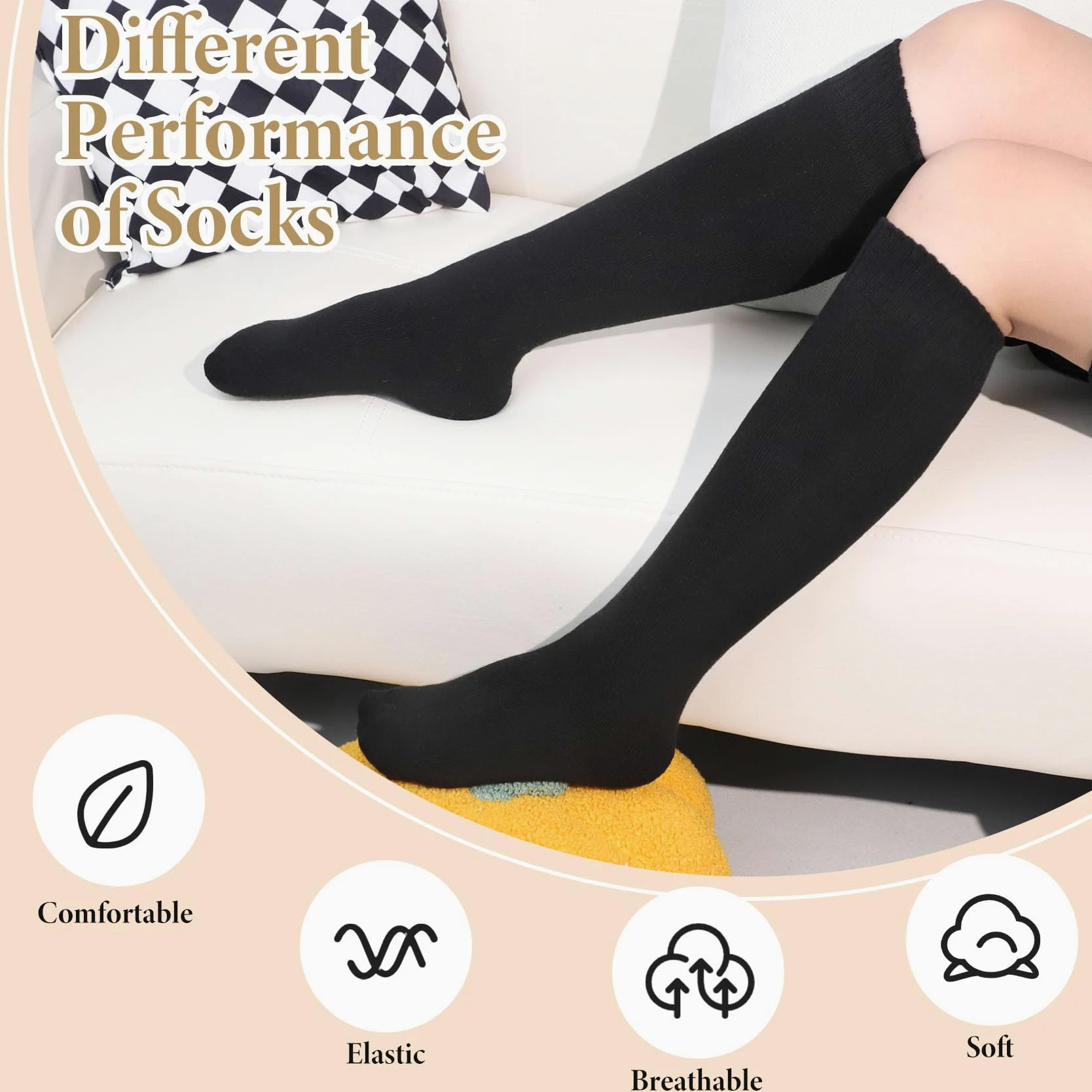 Justay 5 pares de calcetines altos hasta la rodilla para mujer, calcetines cálidos de invierno, calcetines largos de punto térmico suaves para mujer