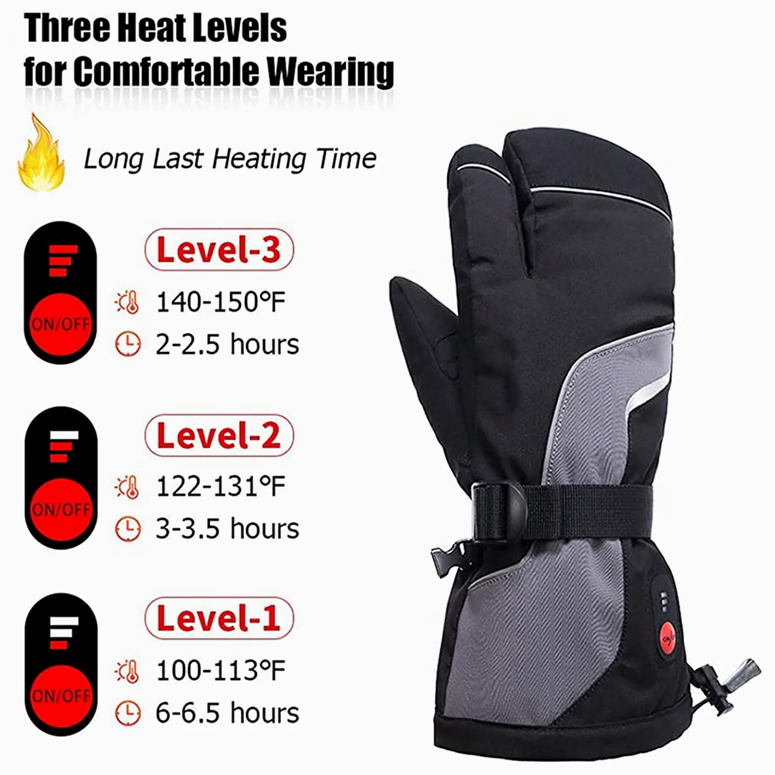 Calentador de Invierno Guantes de 3 Dedos 3 Niveles de Calentamiento Pantalla táctil Calentador a batería Guantes térmicos para Montar en Bicicleta de Carreras Esquí