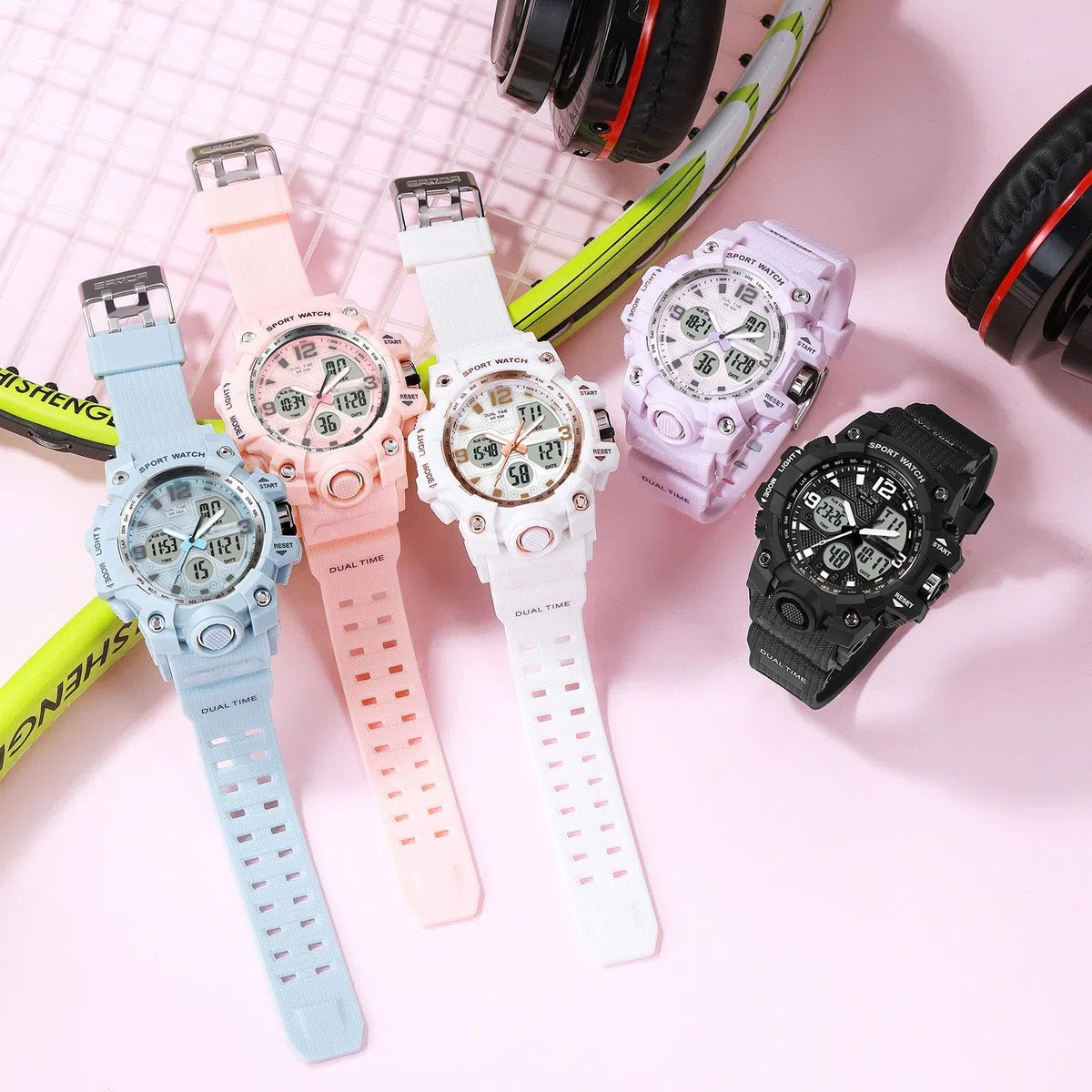 findtime Reloj deportivo para mujer, relojes para estudiantes, adolescentes, con alarma, cronómetro, resistente al agua, deportivo, analógico, digital, blanco, morado, rosa, negro, azul
