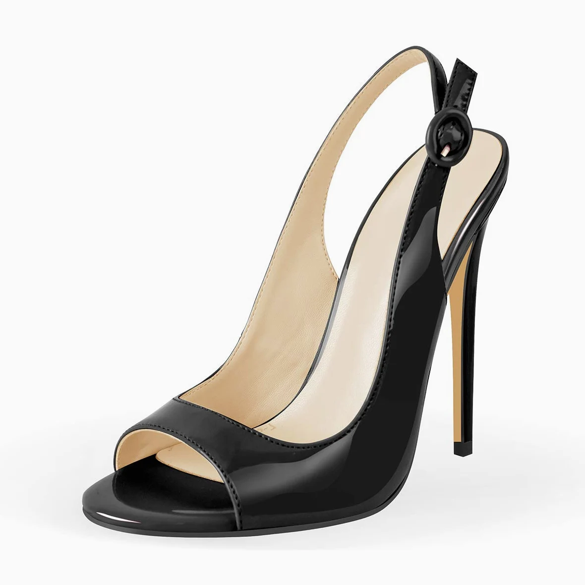 Sandalias de tacón alto con hebilla lacada para mujer